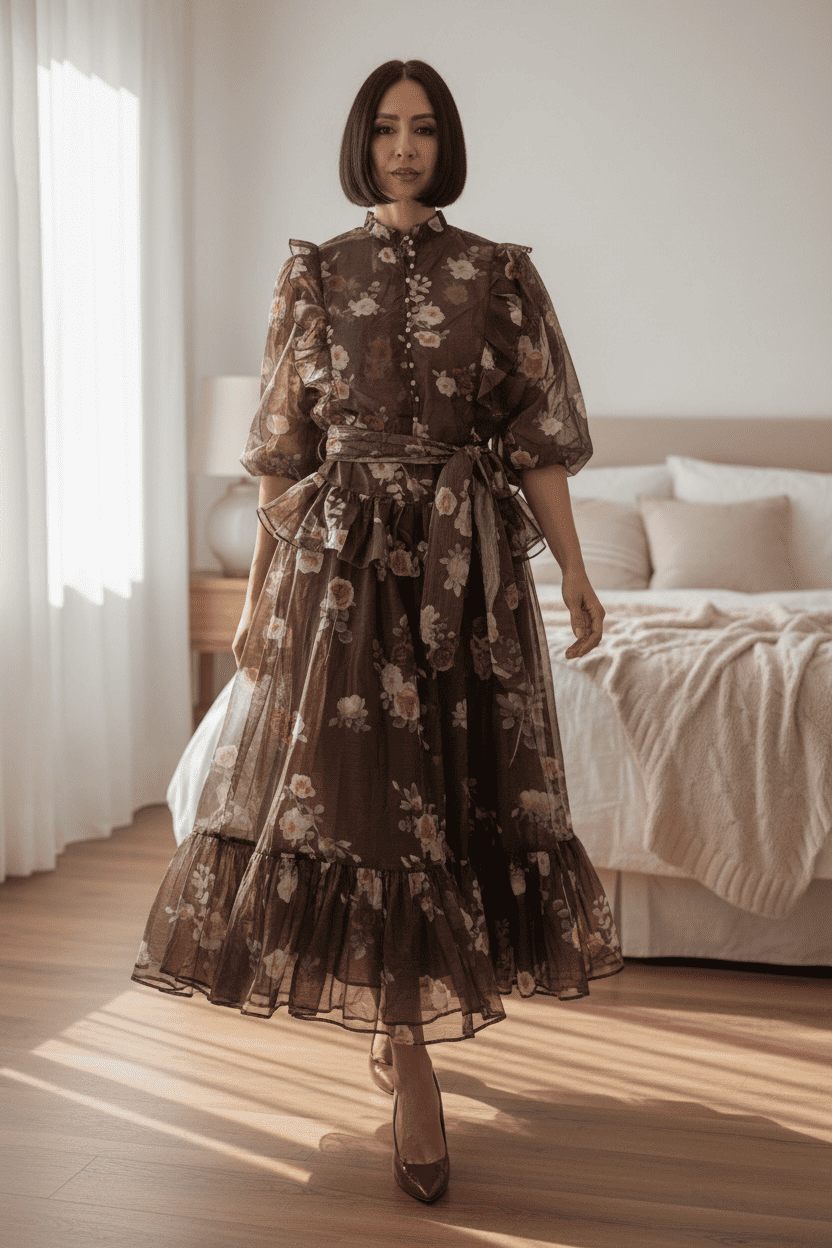 Coordinato Regency Core in Organza: Camicia a Sbuffo e Gonna a Ruota