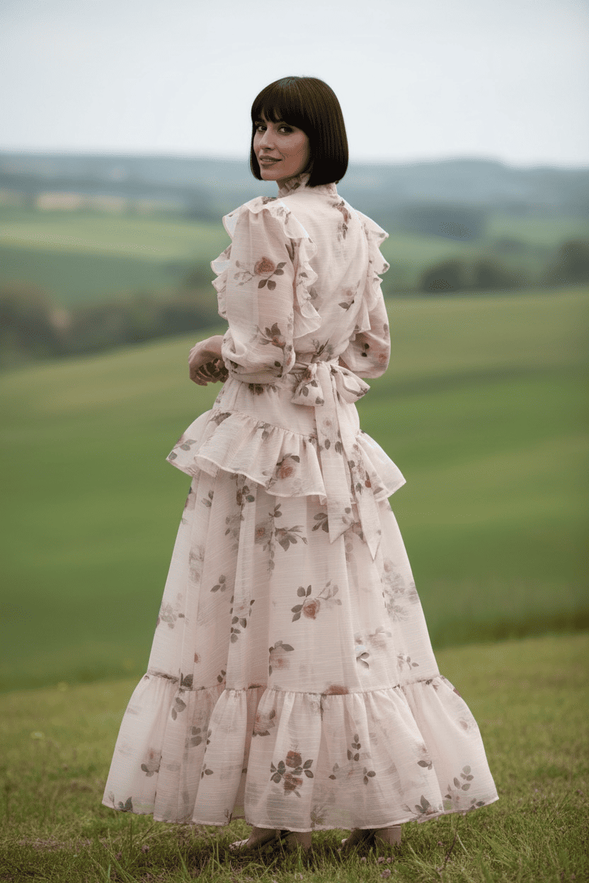 Coordinato Regency Core in Organza: Camicia a Sbuffo e Gonna a Ruota