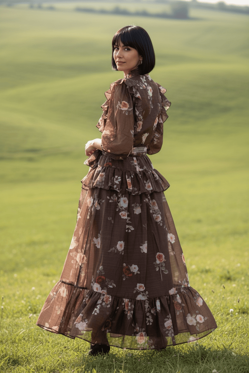 Coordinato Regency Core in Organza: Camicia a Sbuffo e Gonna a Ruota