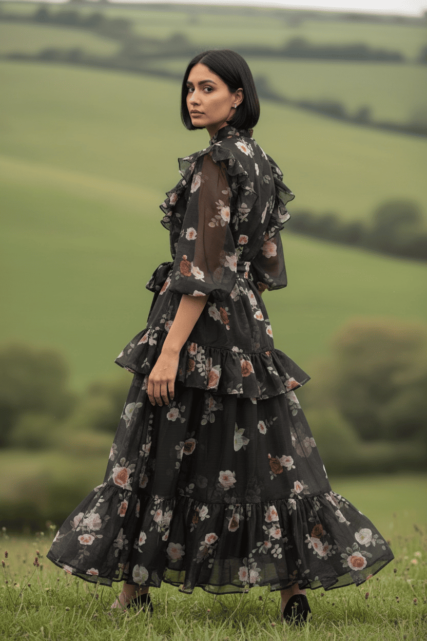Coordinato Regency Core in Organza: Camicia a Sbuffo e Gonna a Ruota