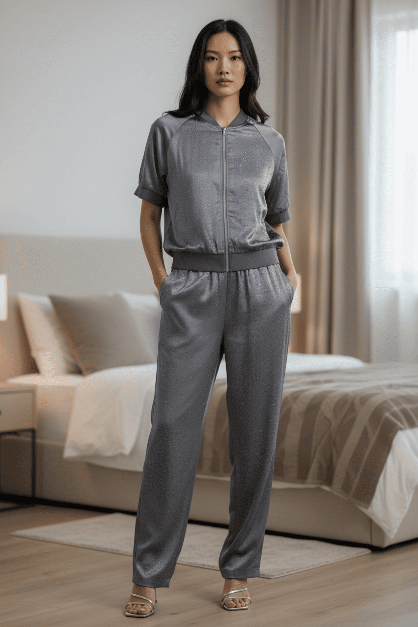 Set Coordinato Luxury in Raso e Strass: Eleganza Comfy-Chic