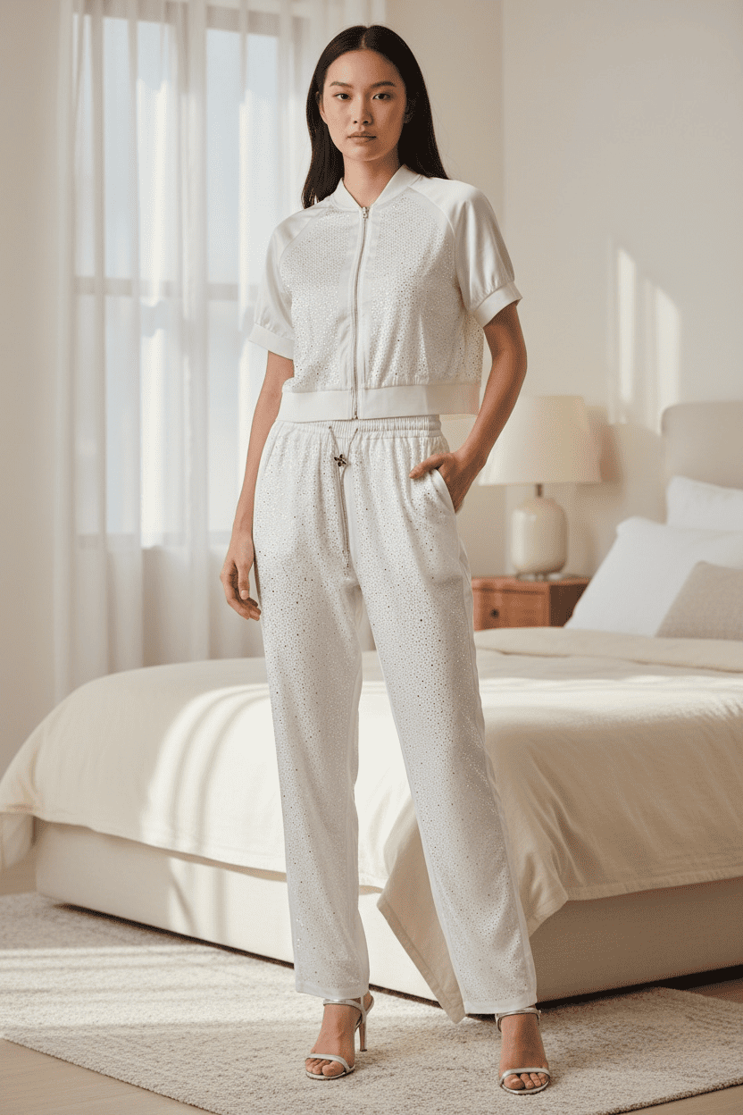Set Coordinato Luxury in Raso e Strass: Eleganza Comfy-Chic