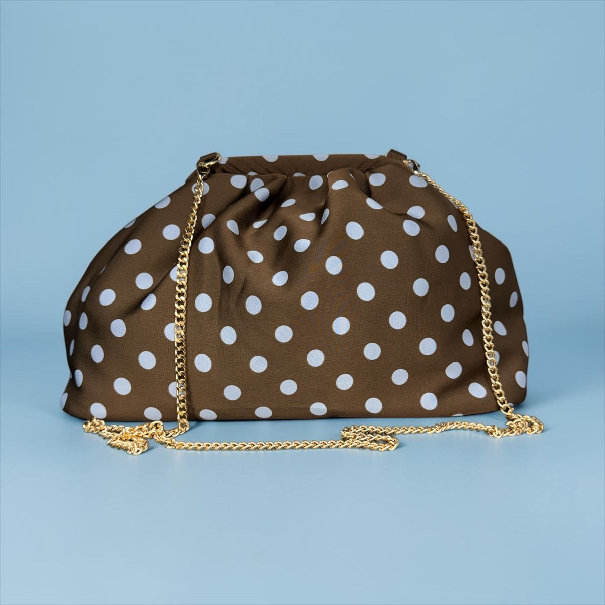 Borsa Clutch Donna in Tessuto Rasato con Tracolla a Catena