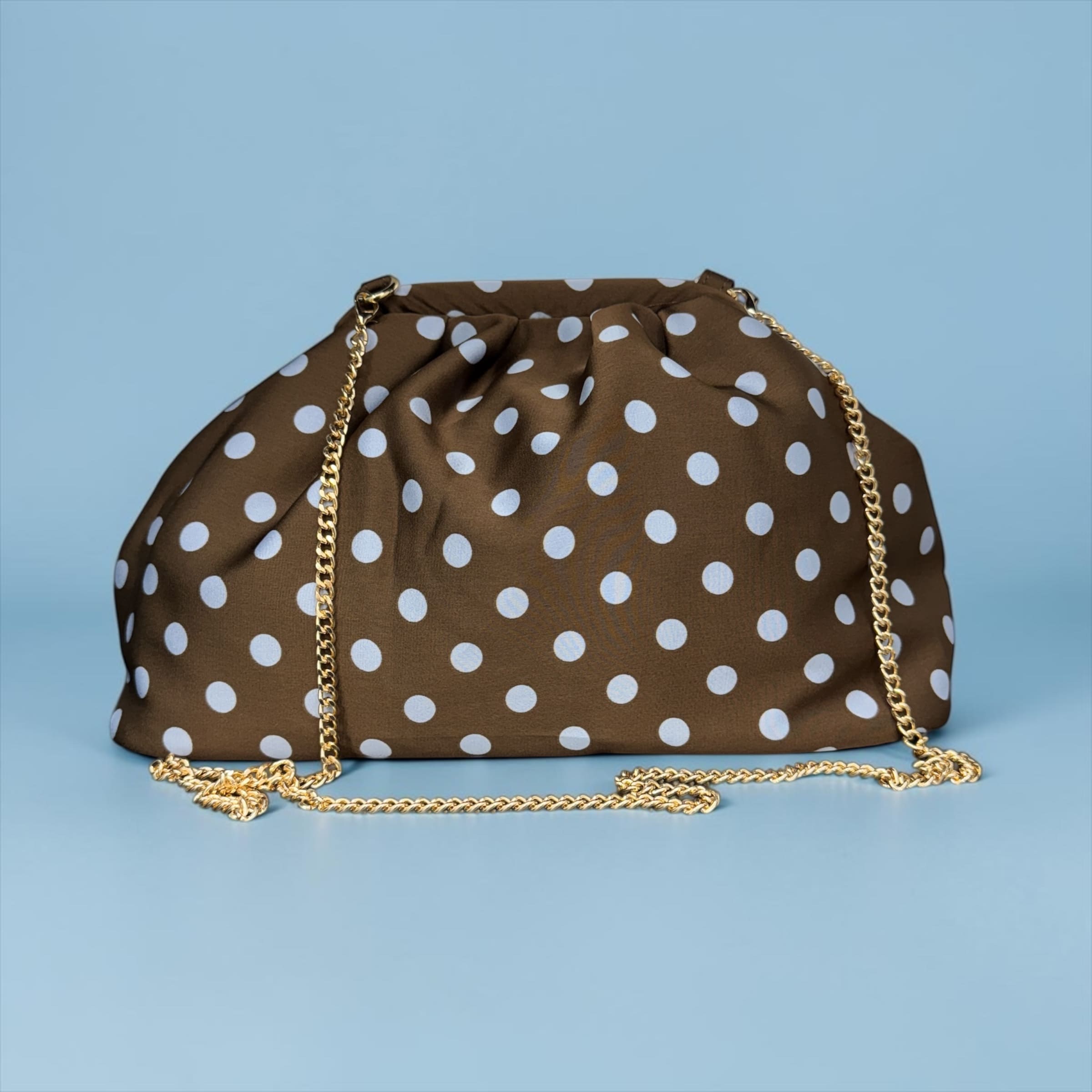 Borsa Clutch Donna in Tessuto Rasato con Tracolla a Catena