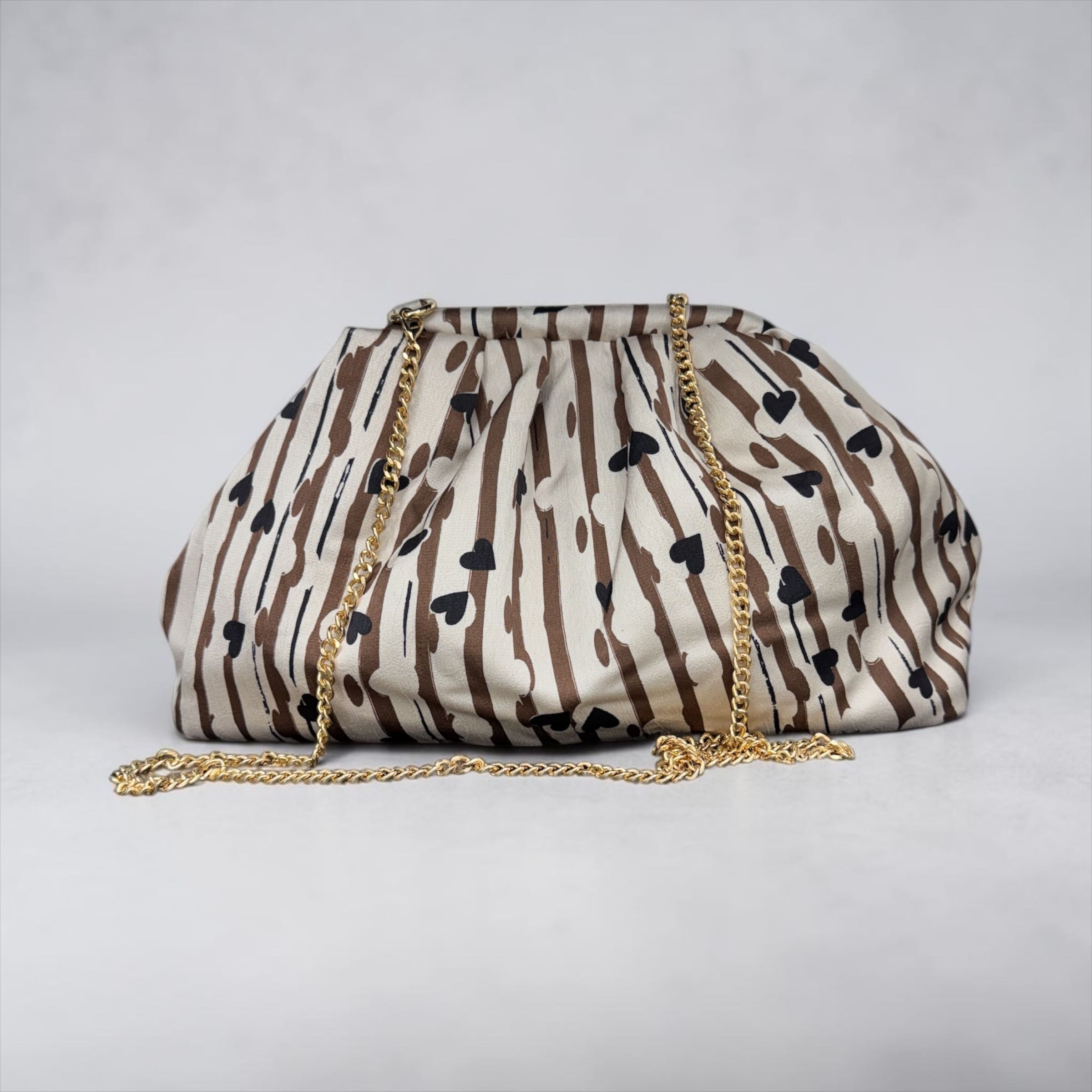 Borsa Clutch Donna in Tessuto Rasato con Tracolla a Catena