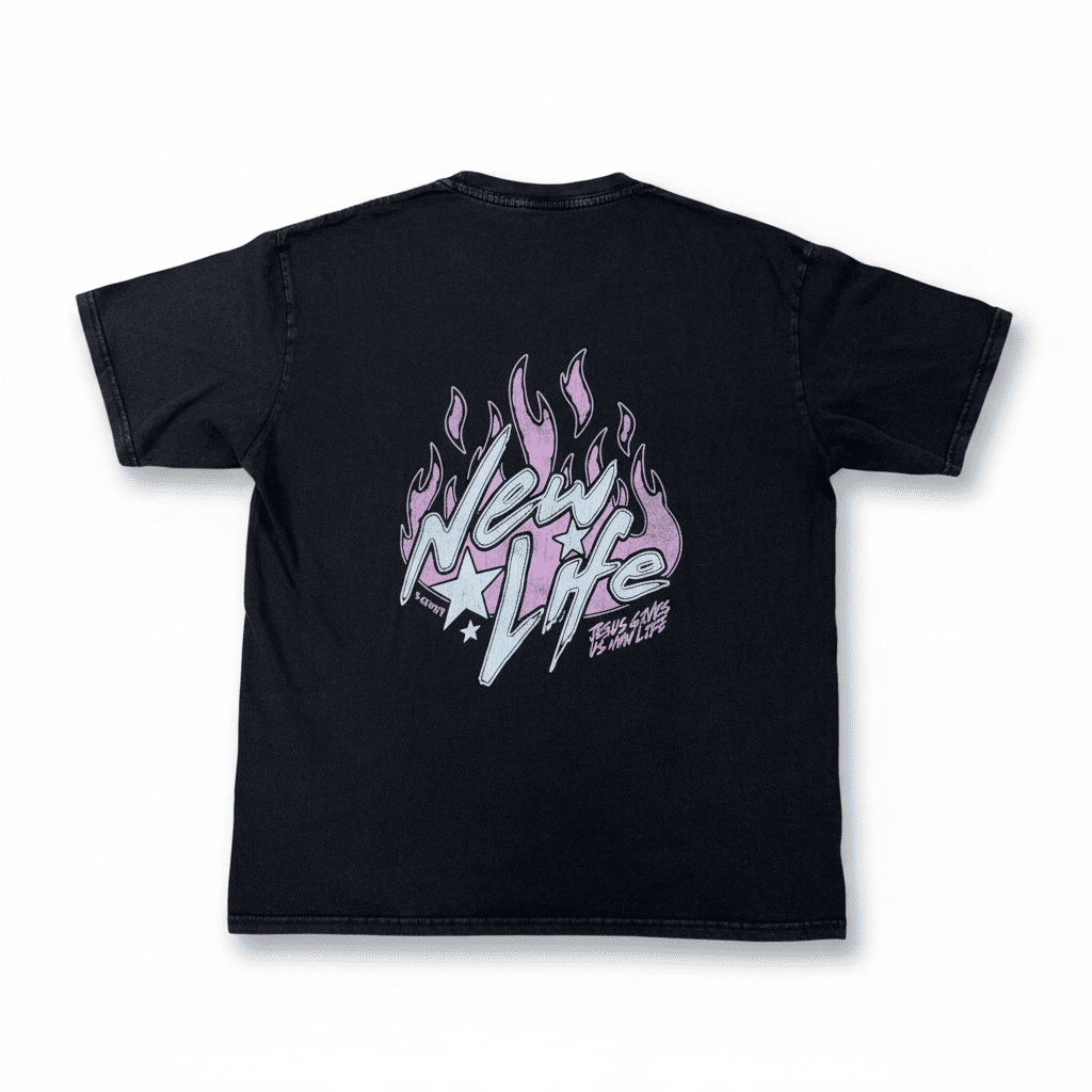 Maxi T-Shirt Urban "New Life" – Lavaggio Acid Wash Nero