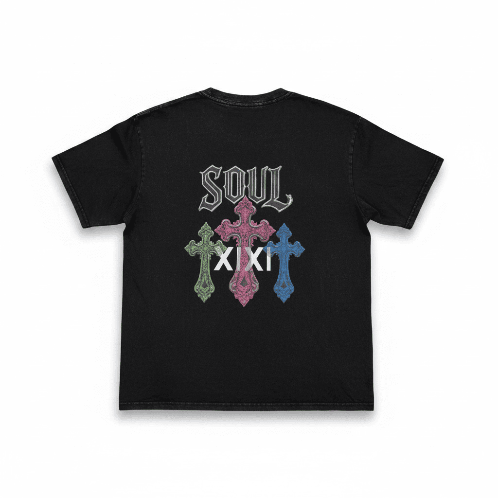 Maxi T-Shirt "Soul" Acid Wash – Urban Style con Grafica Cross