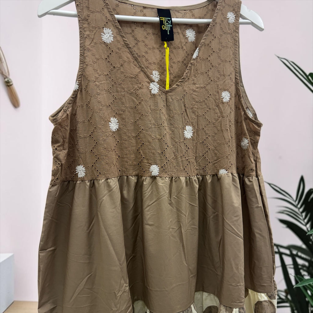 Abito Maxi Oversize in Cotone a Balze con Pizzo Macramè