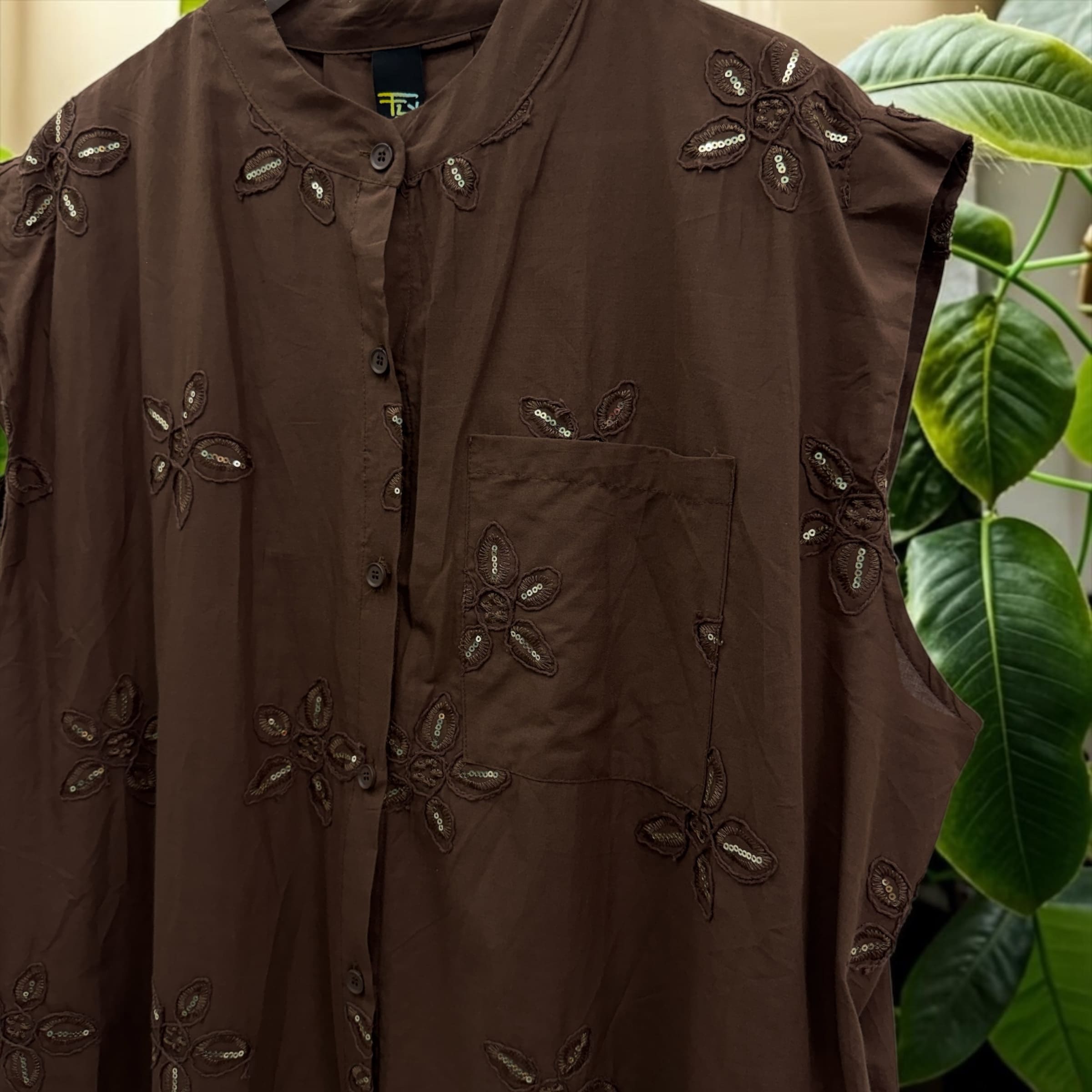 Abito Camicia Oversize in Cotone con Ricami e Paillettes