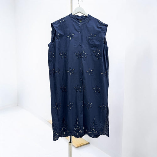 Abito Camicia Oversize in Cotone con Ricami e Paillettes
