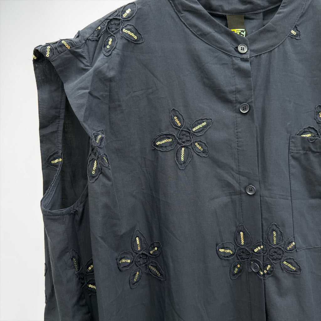 Abito Camicia Oversize in Cotone con Ricami e Paillettes
