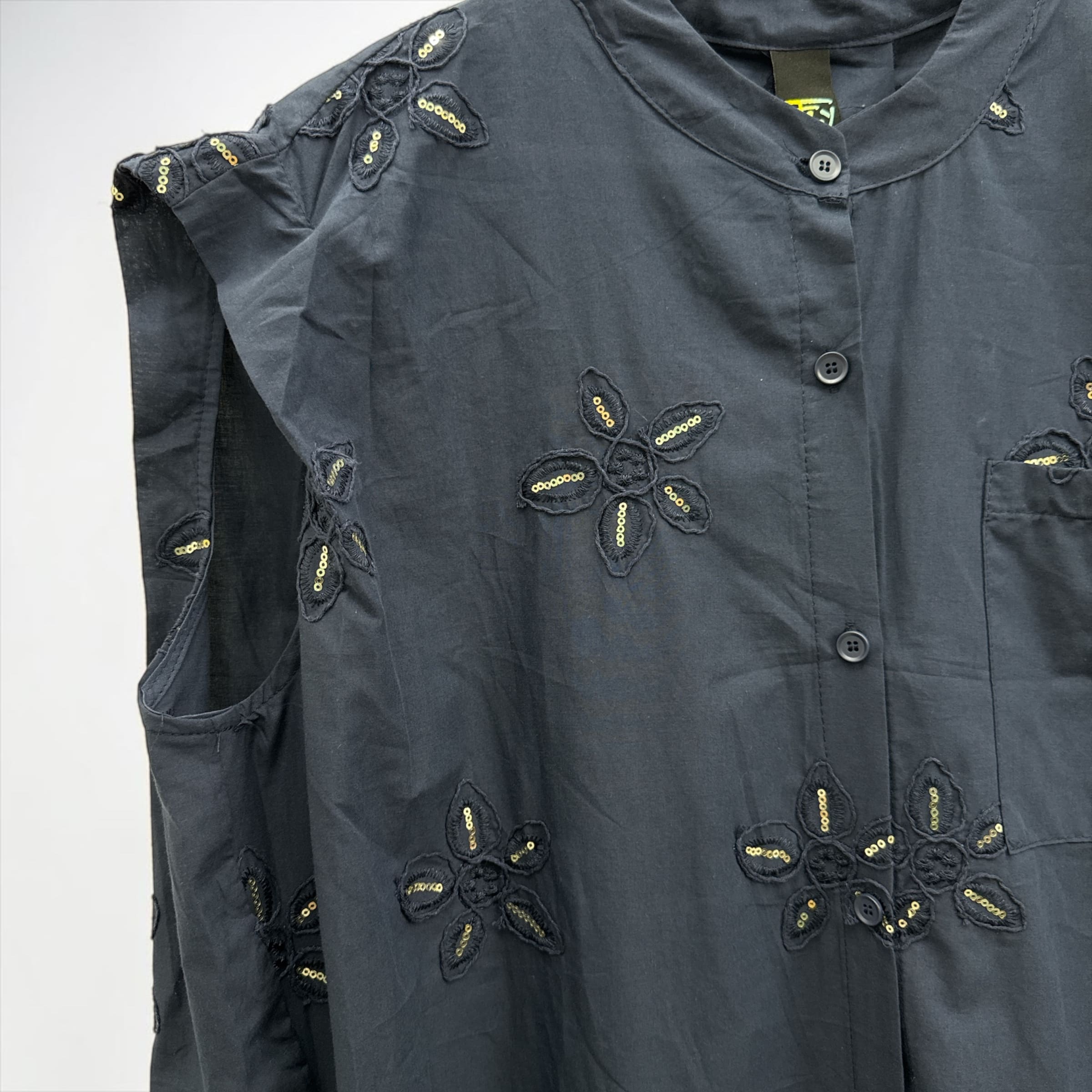 Abito Camicia Oversize in Cotone con Ricami e Paillettes