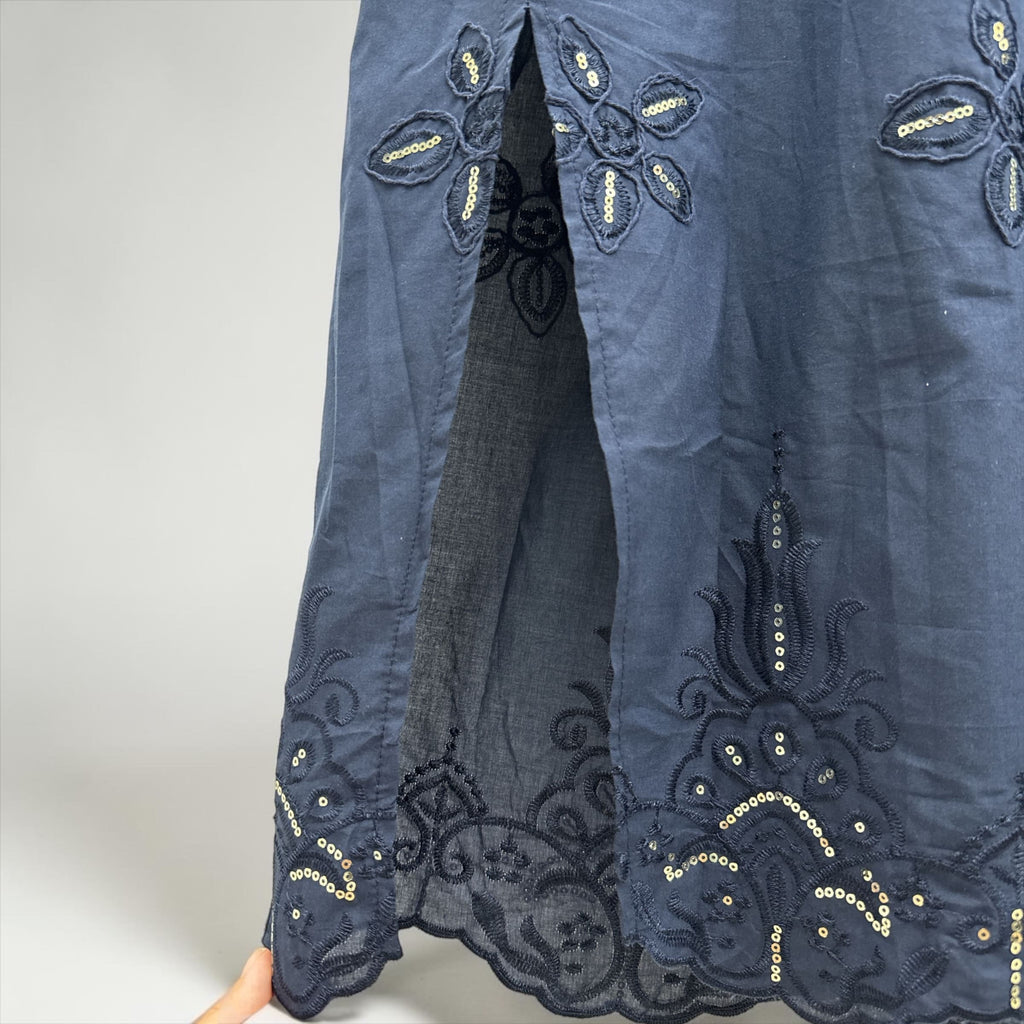 Abito Camicia Oversize in Cotone con Ricami e Paillettes