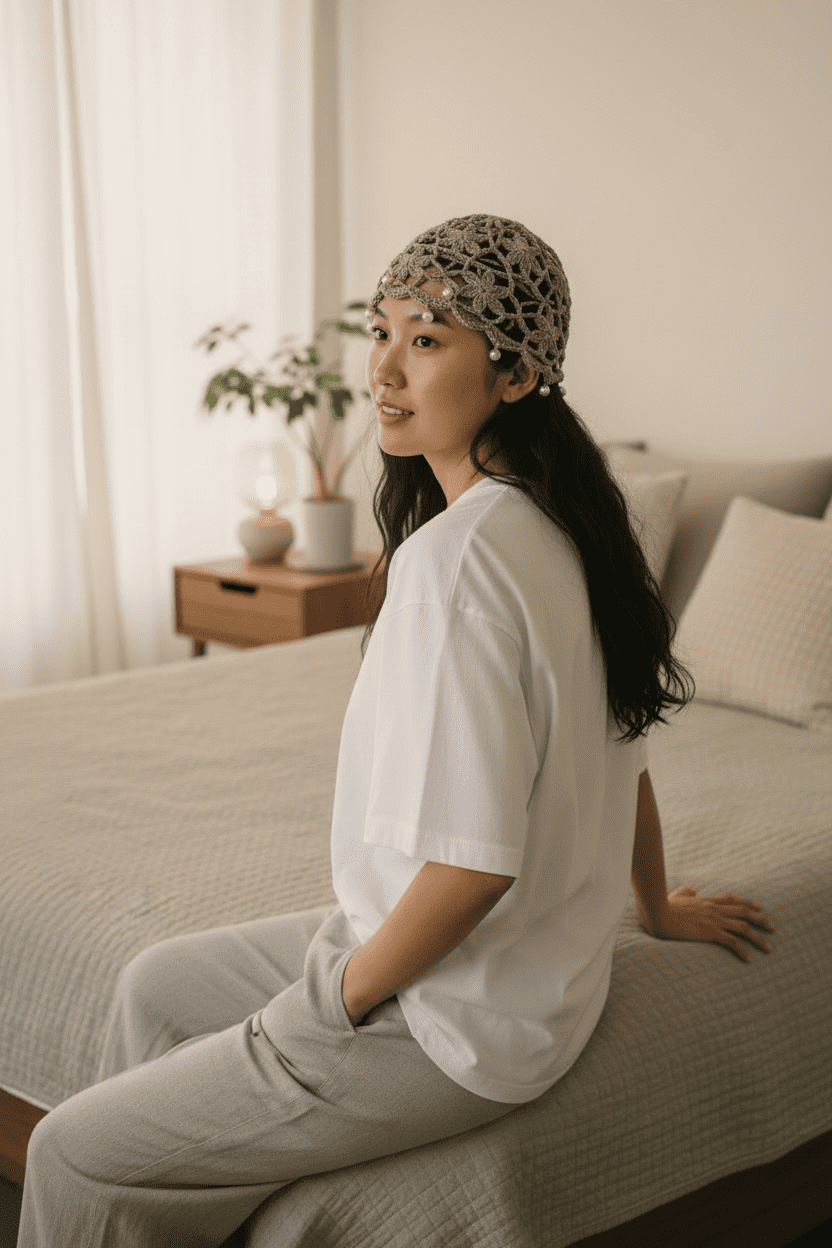 Cuffia a Uncinetto da Donna con Ricamo  | Berretto Crochet Fatto a Mano