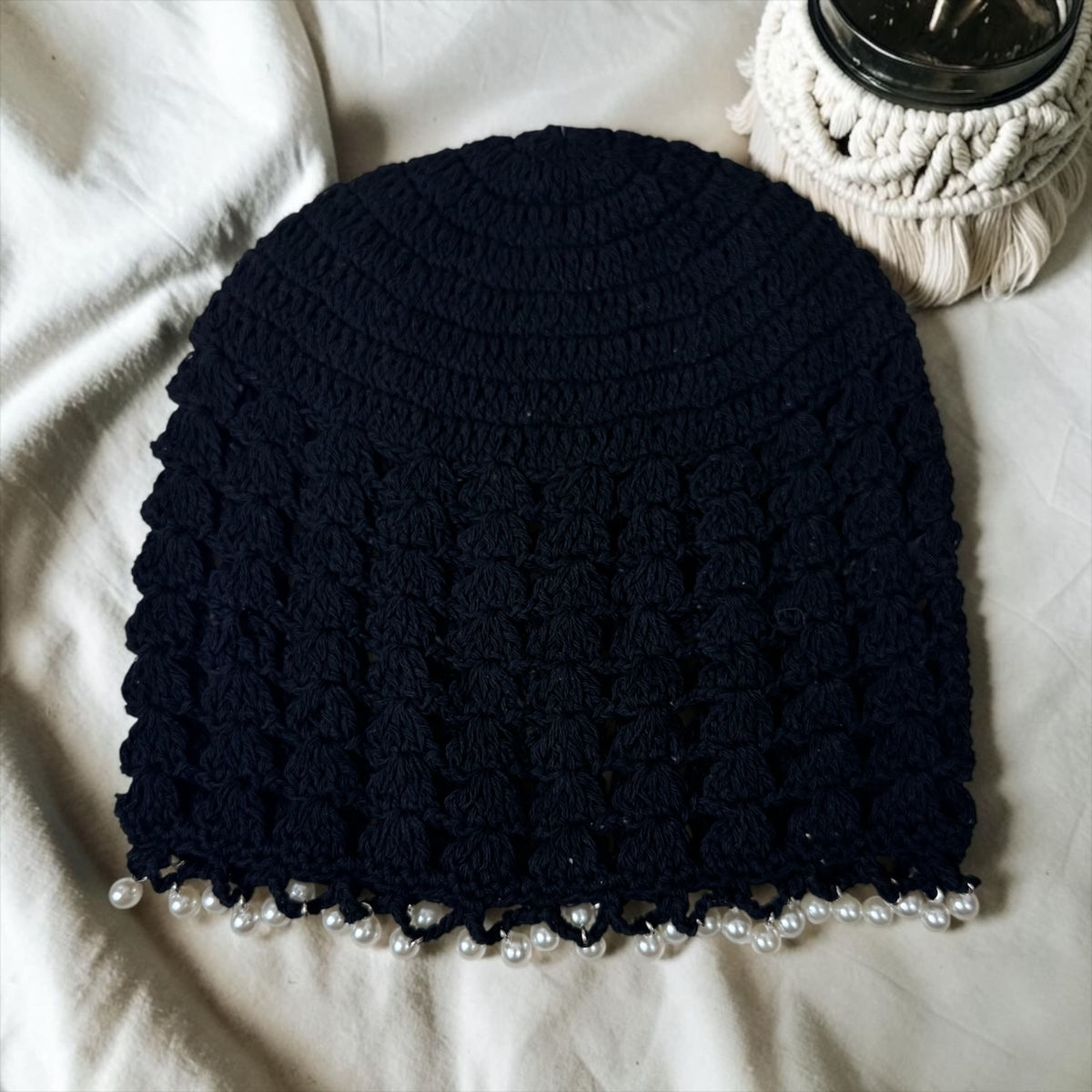Cuffia a Uncinetto da Donna con Ricamo  | Berretto Crochet Fatto a Mano