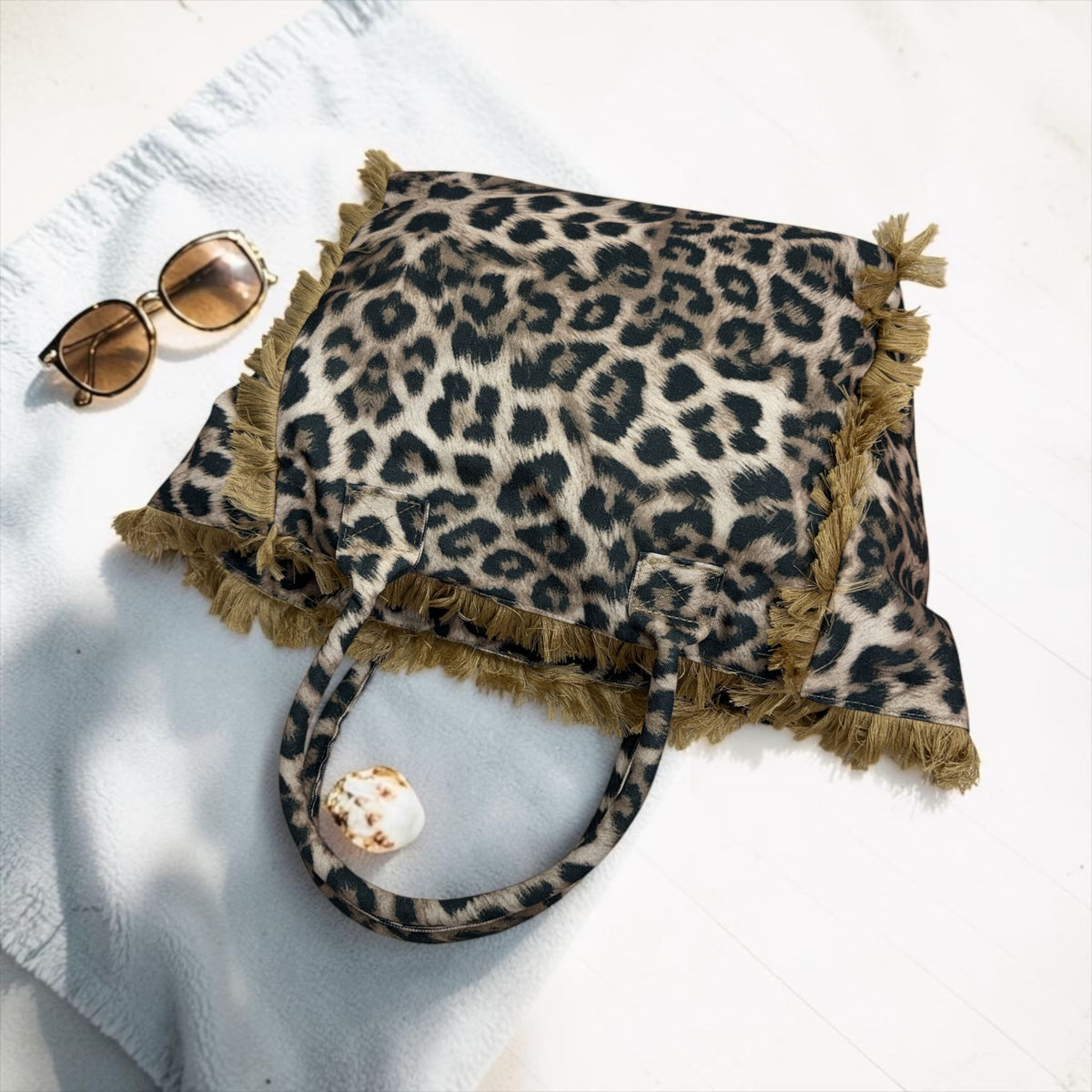 Borsa in Tela Animalier con Frange e Cerniera - Modello Zebrato e Leopardato