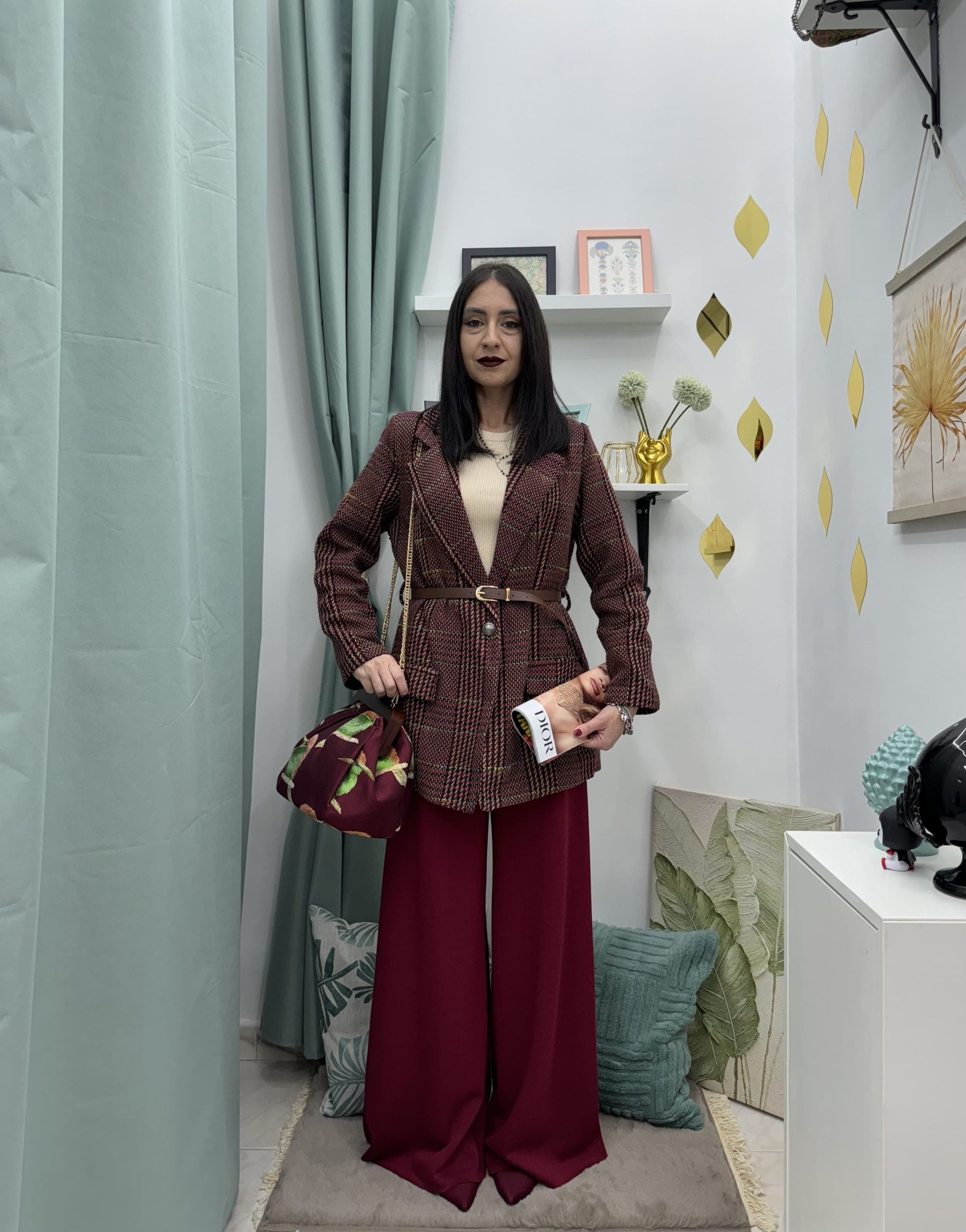 Blazer in pied de poule con cintura