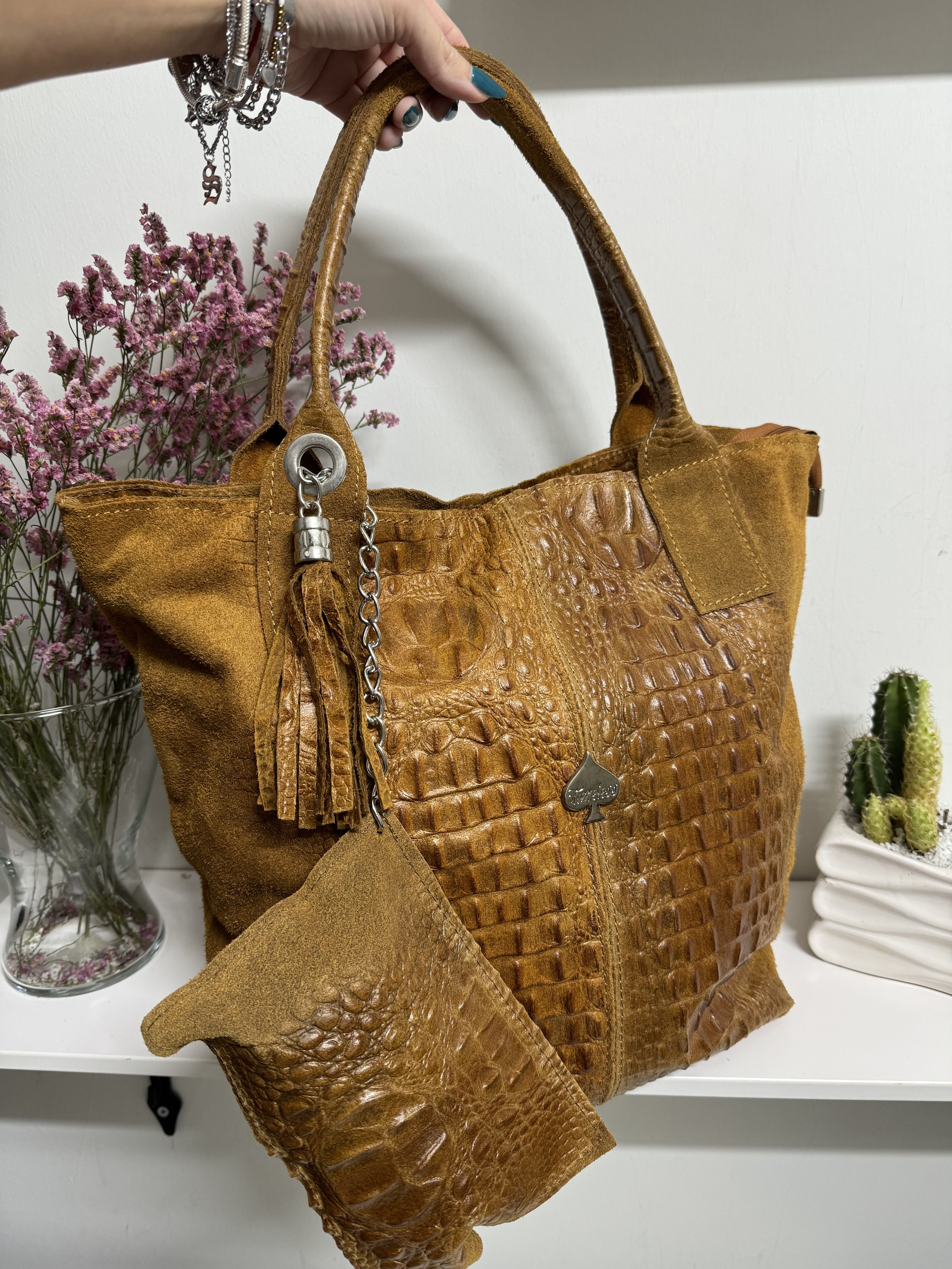 Borsa a mano motivo animalier cocco