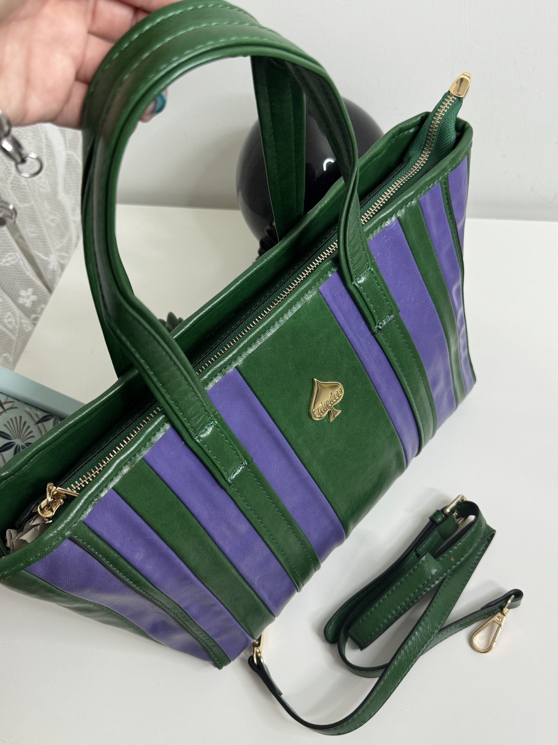 Borsa a righe con doppio manico