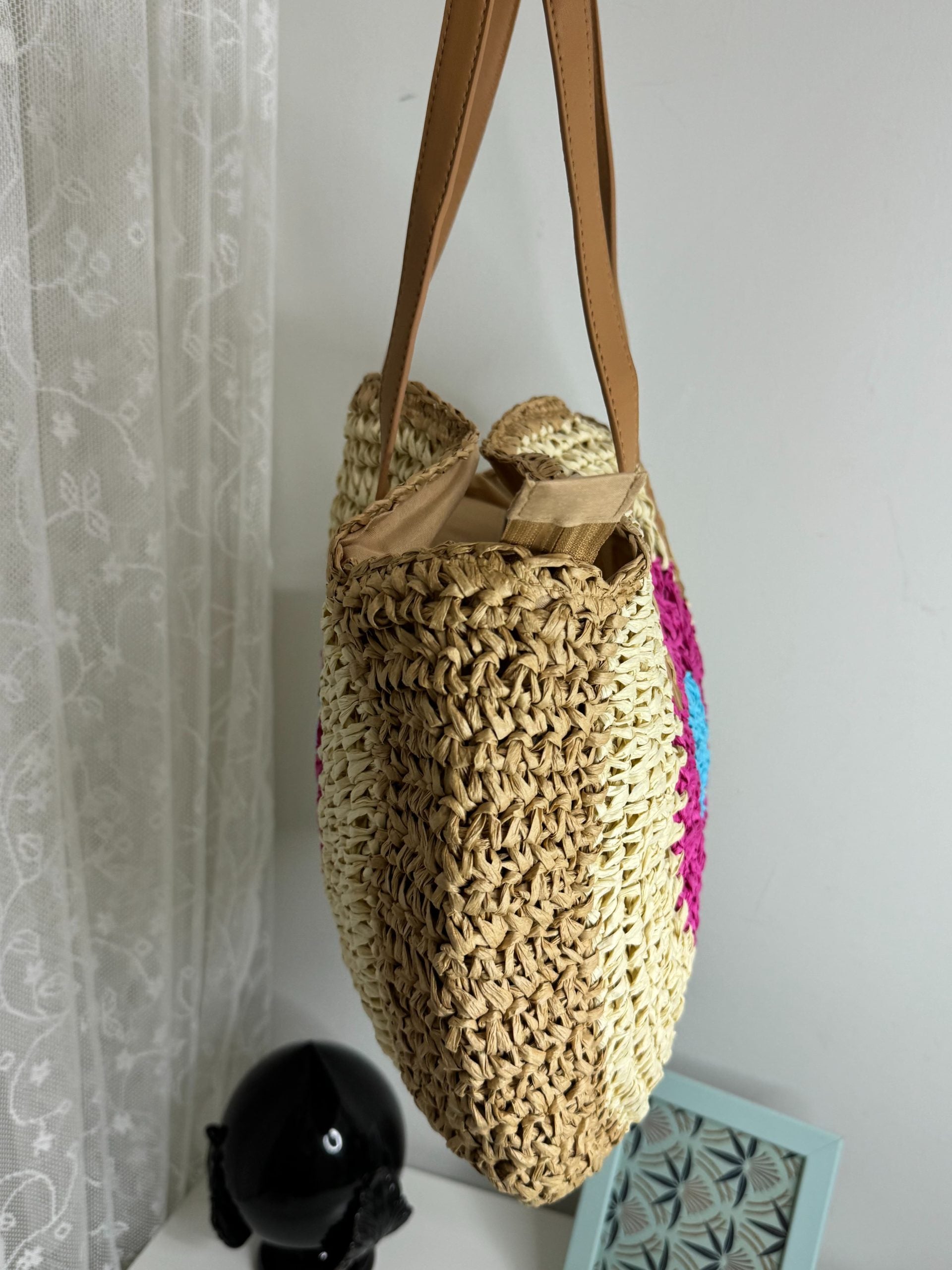 Borsa in rafia rotonda con tracolla