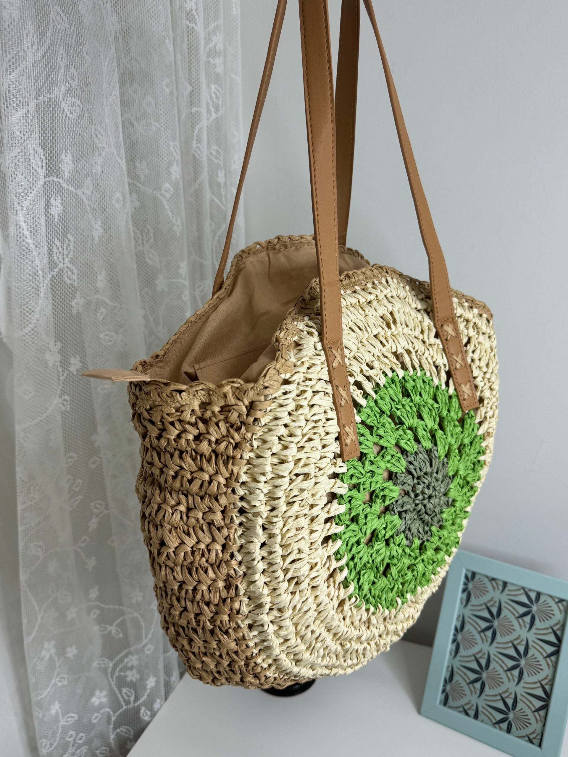 Borsa in rafia rotonda con tracolla