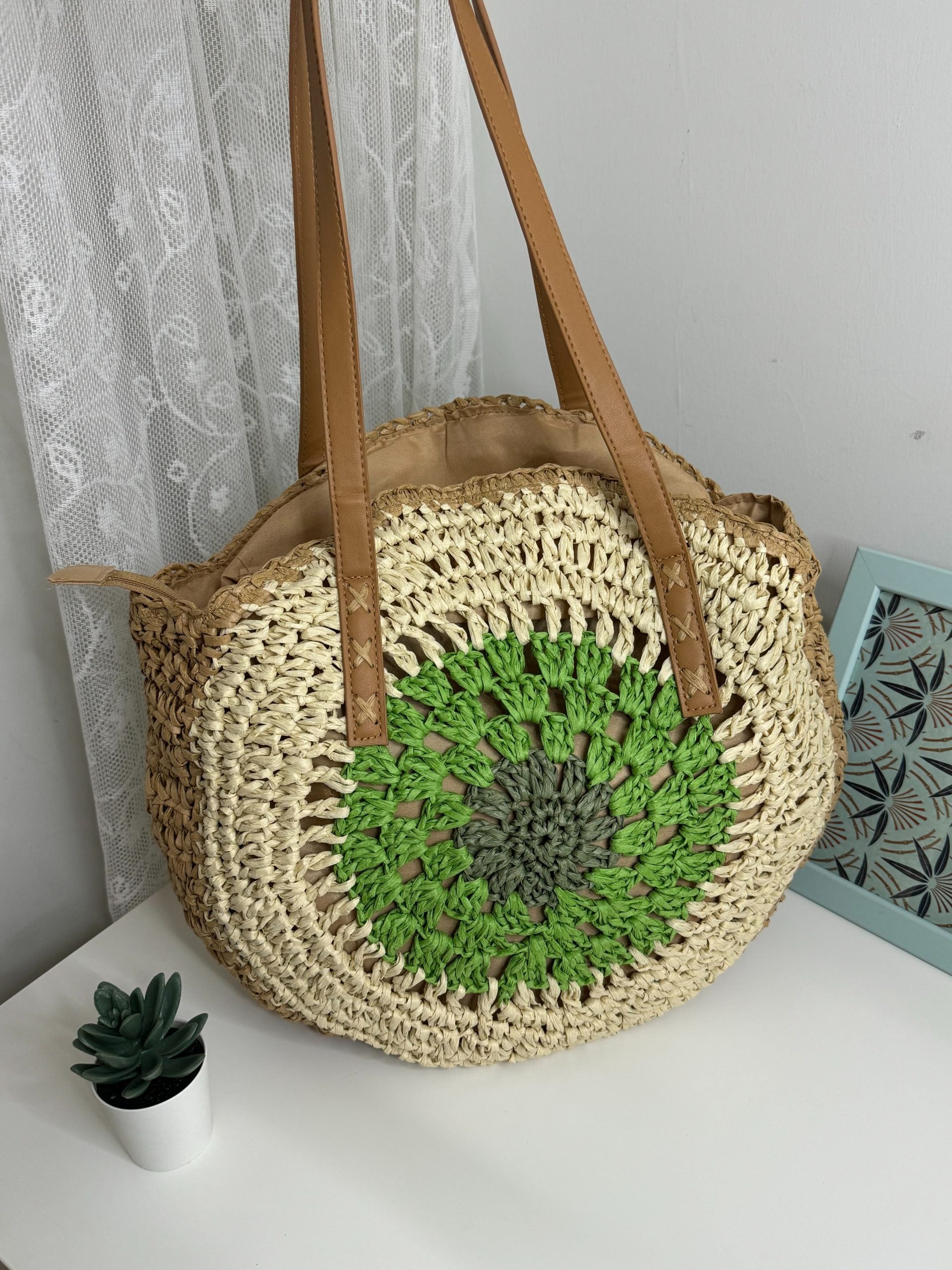 Borsa in rafia rotonda con tracolla