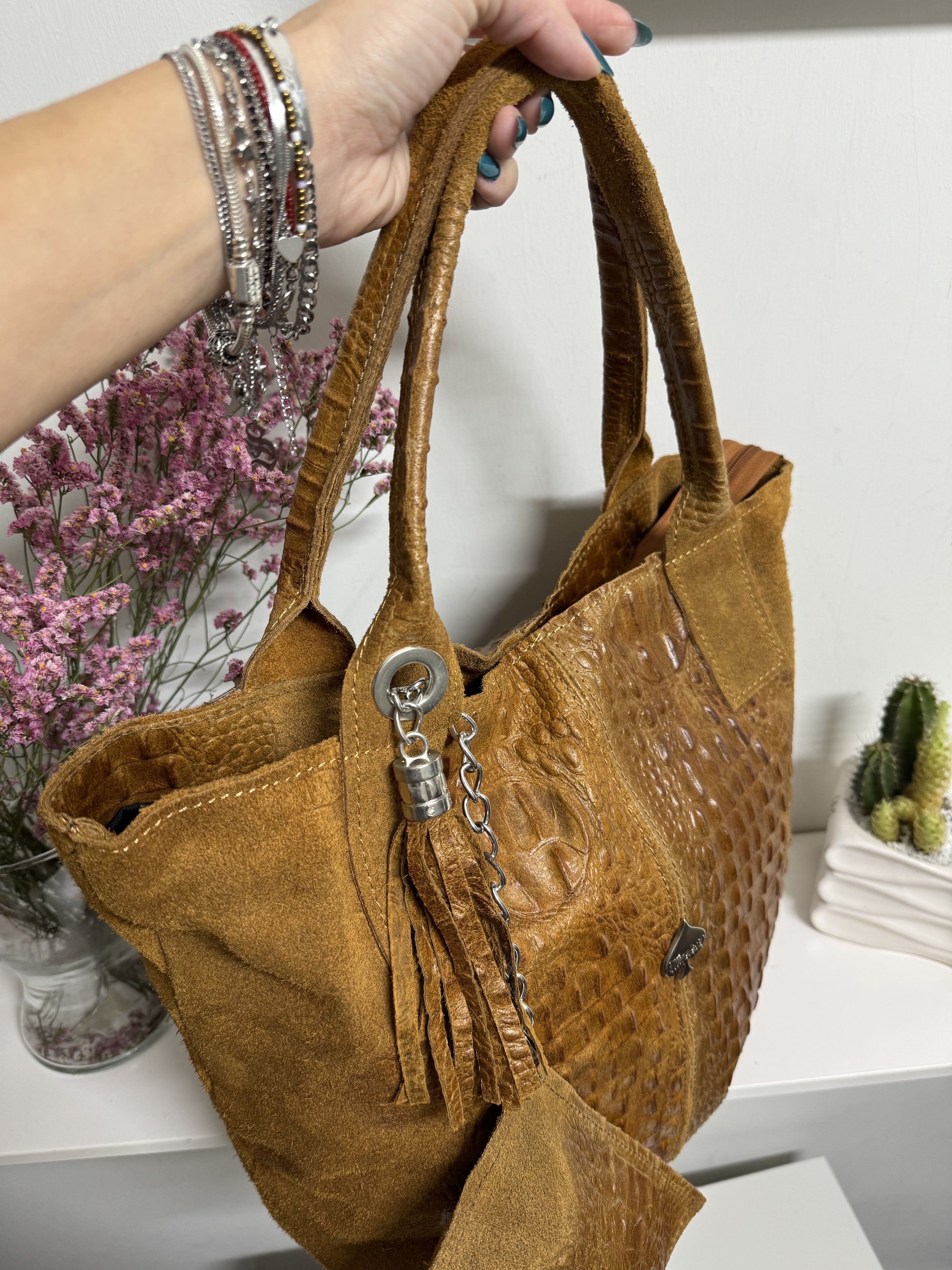 Borsa a mano motivo animalier cocco