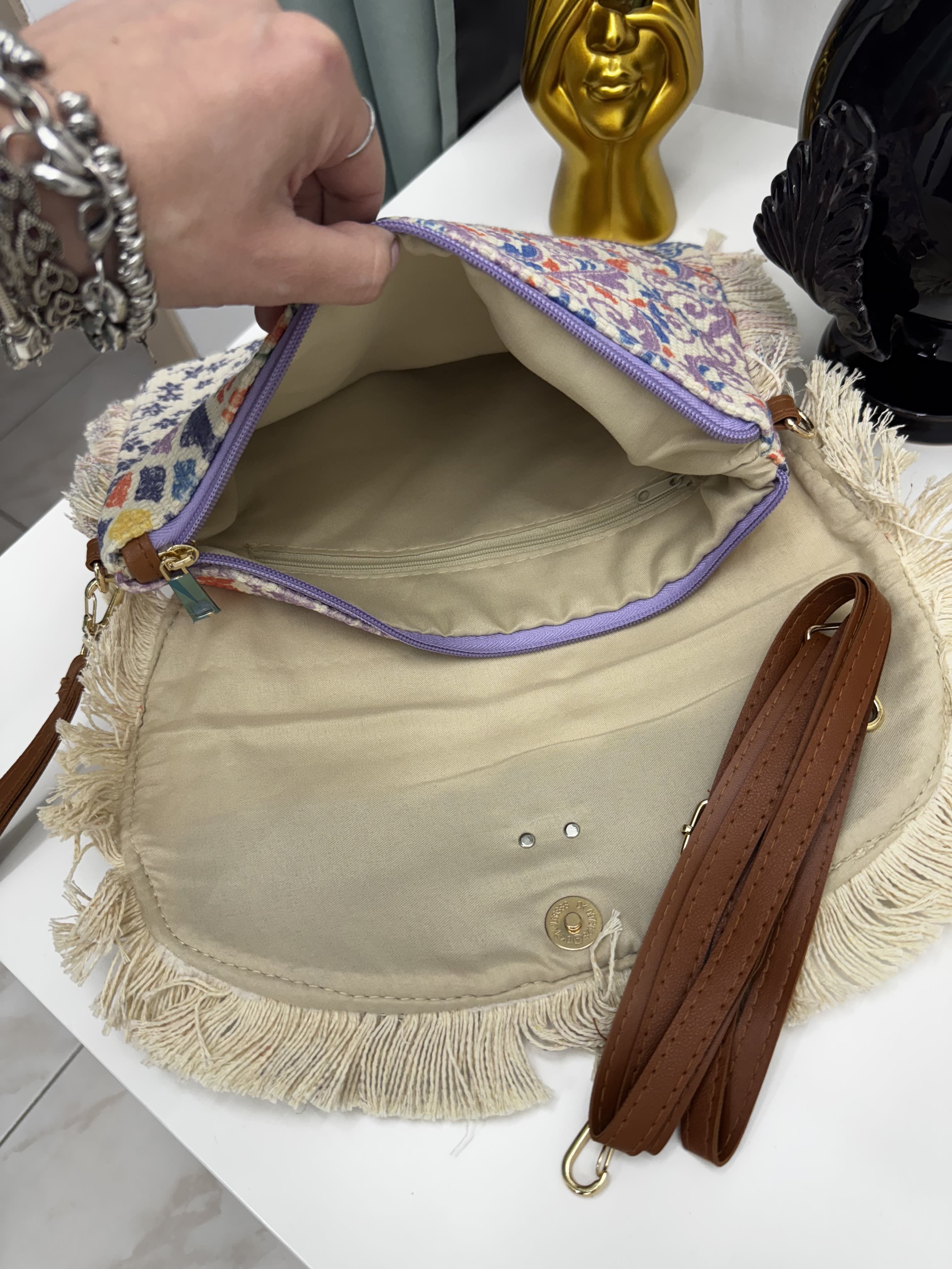 Borsa pochette in stoffa con fantasie multicolor