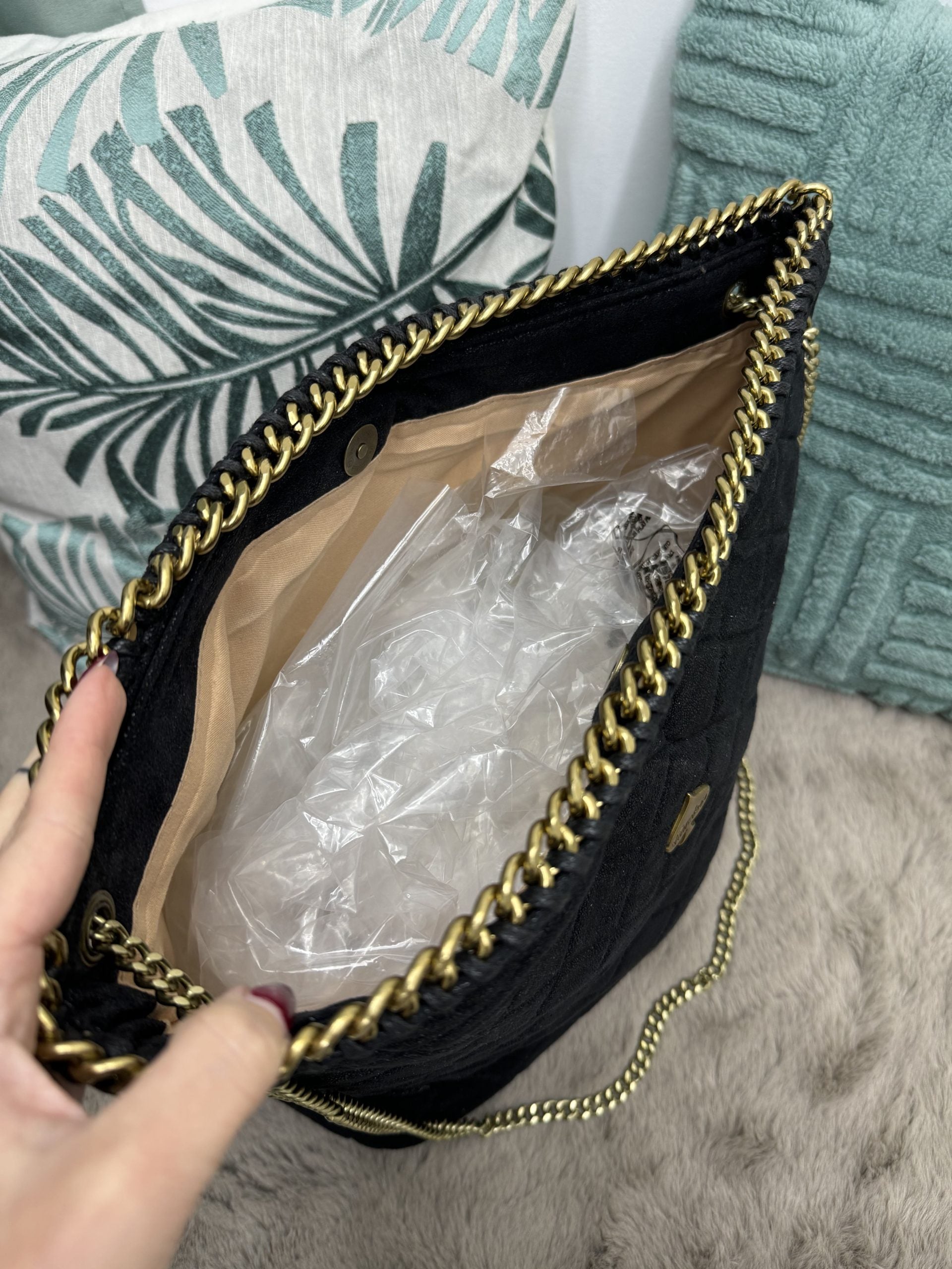 Borsa trapuntata shopper con tracolla a catena