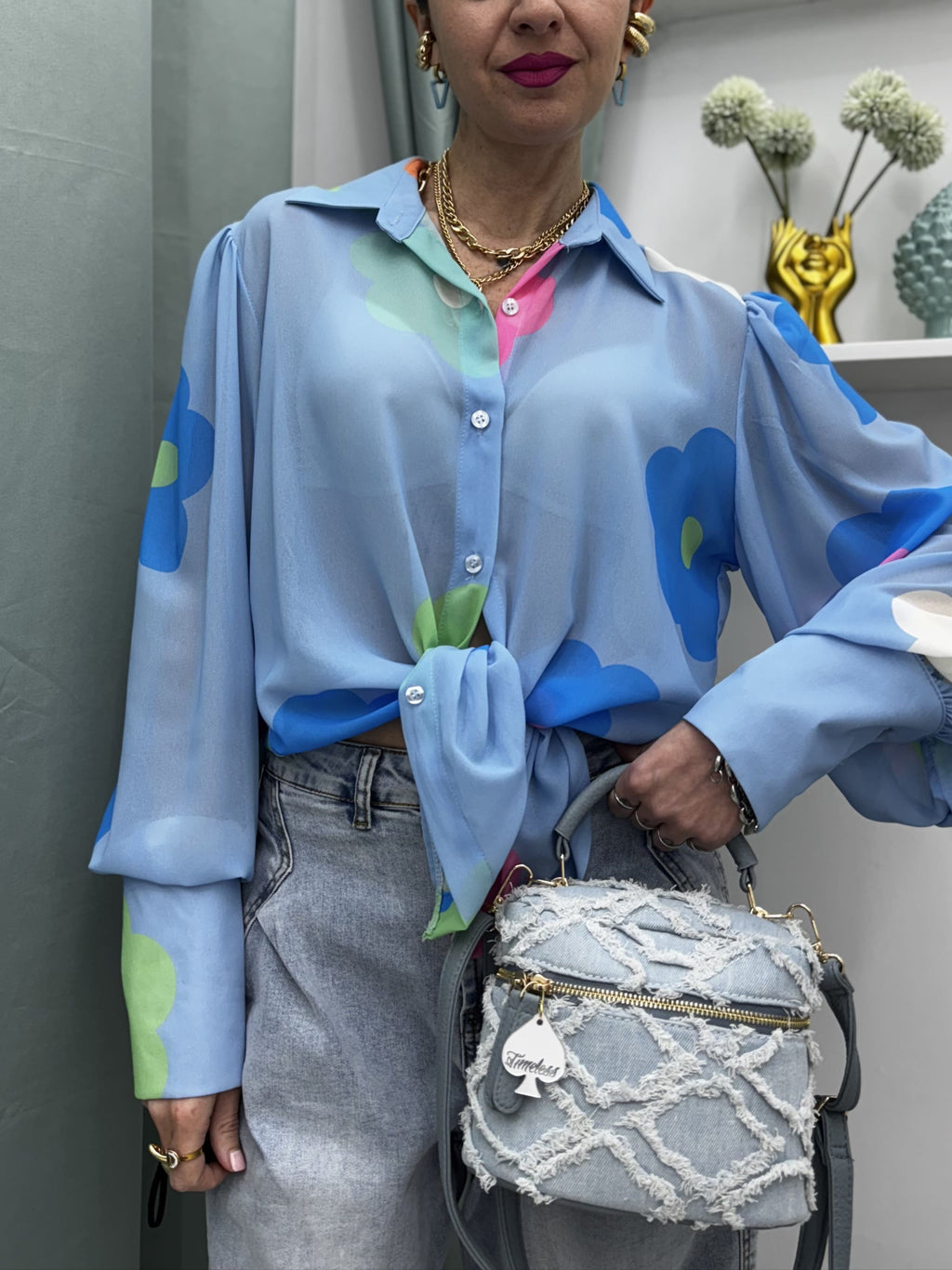 Borsa tracolla in denim con dettaglio frangiato