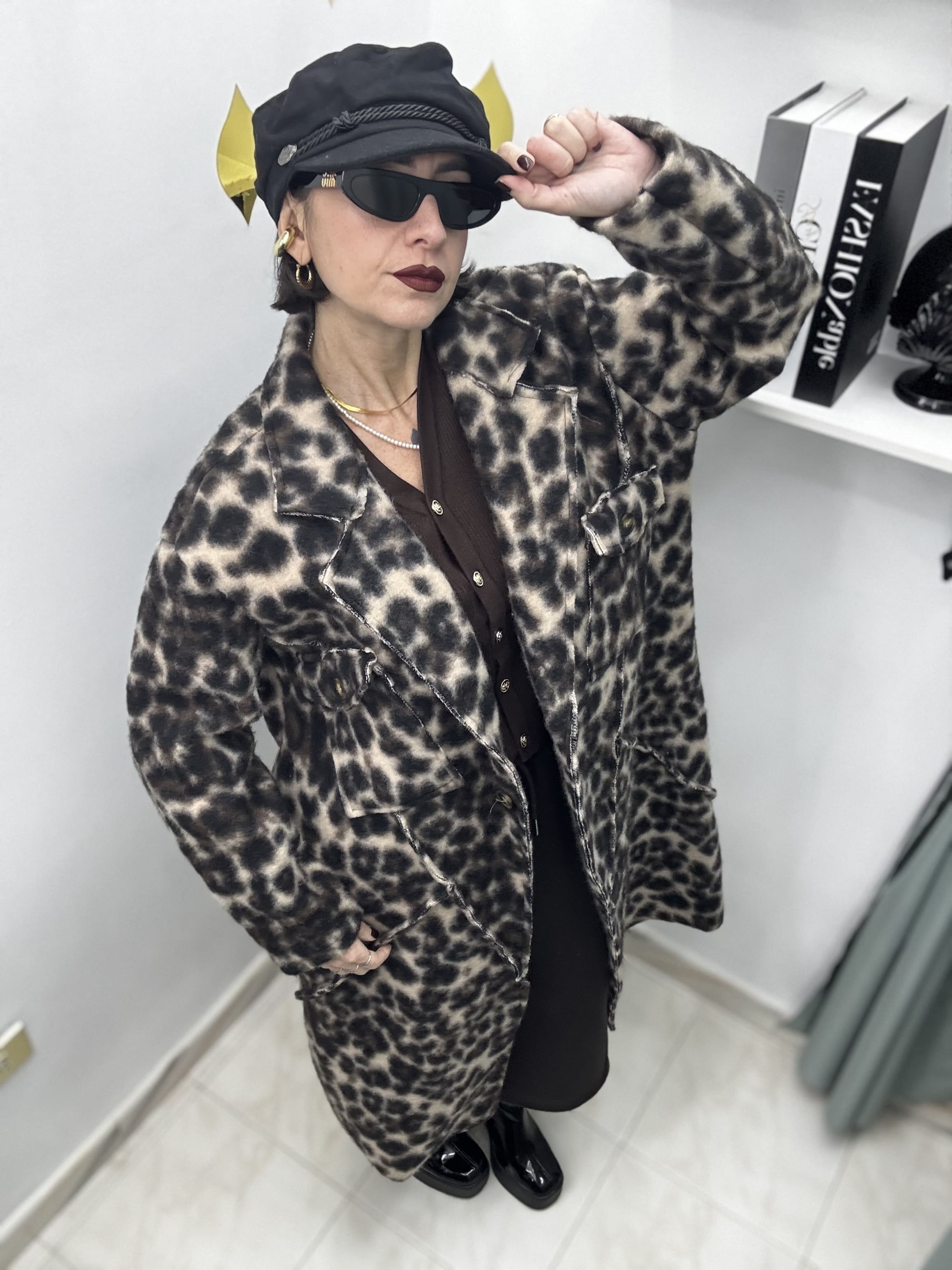 Cappotto Donna in Lana Cotta Oversize – Fantasia Animalier Maculata | Bianco/Nero & Beige/Marrone