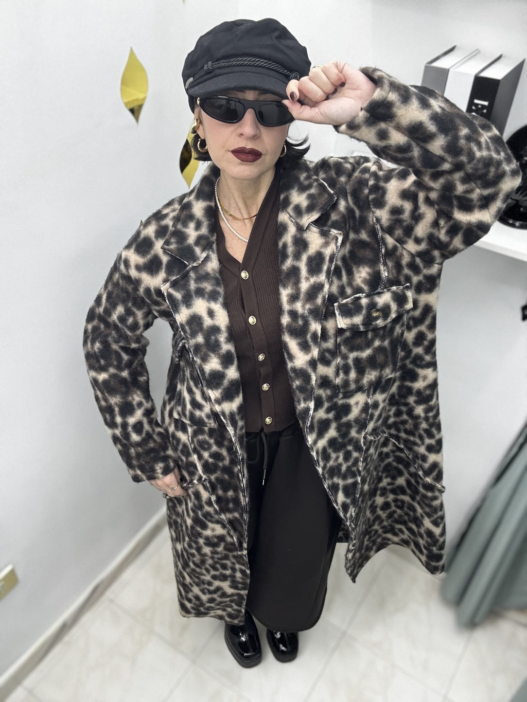 Cappotto Donna in Lana Cotta Oversize – Fantasia Animalier Maculata | Bianco/Nero & Beige/Marrone