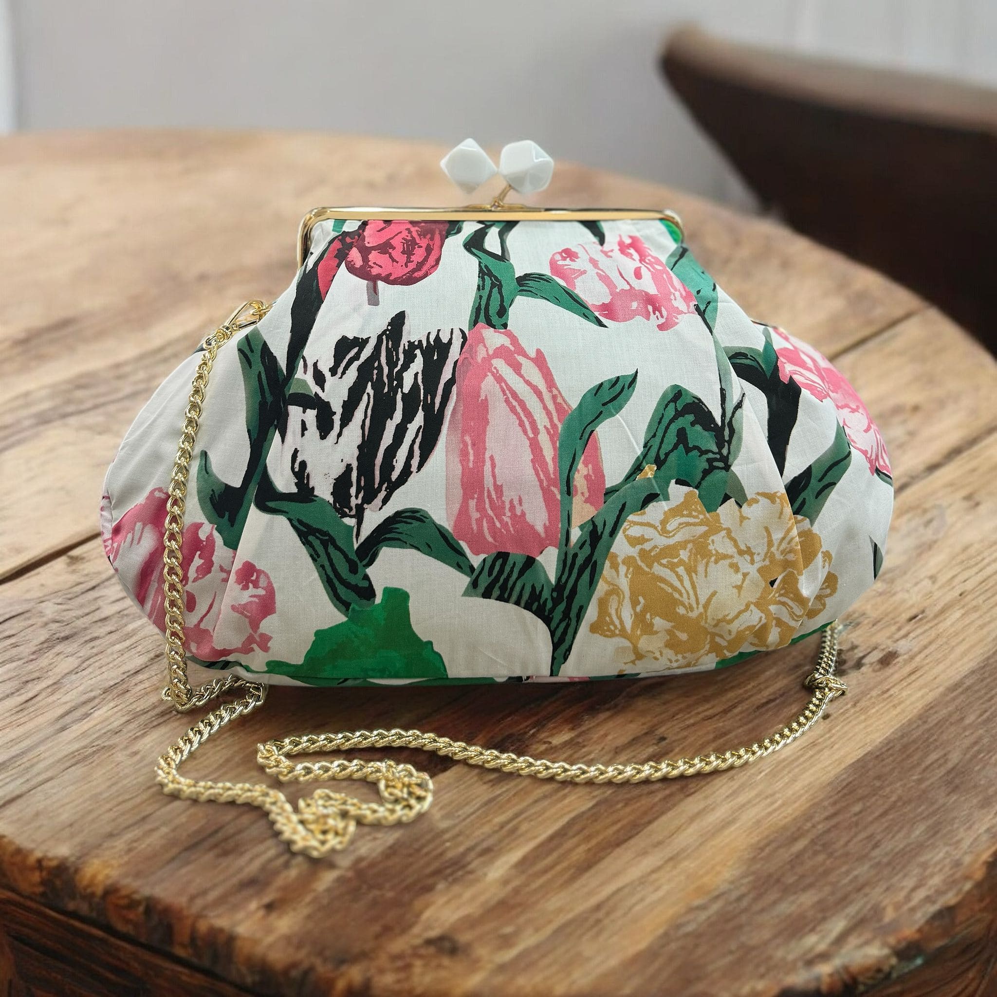Borsa clutch in tessuto cotone con fiori