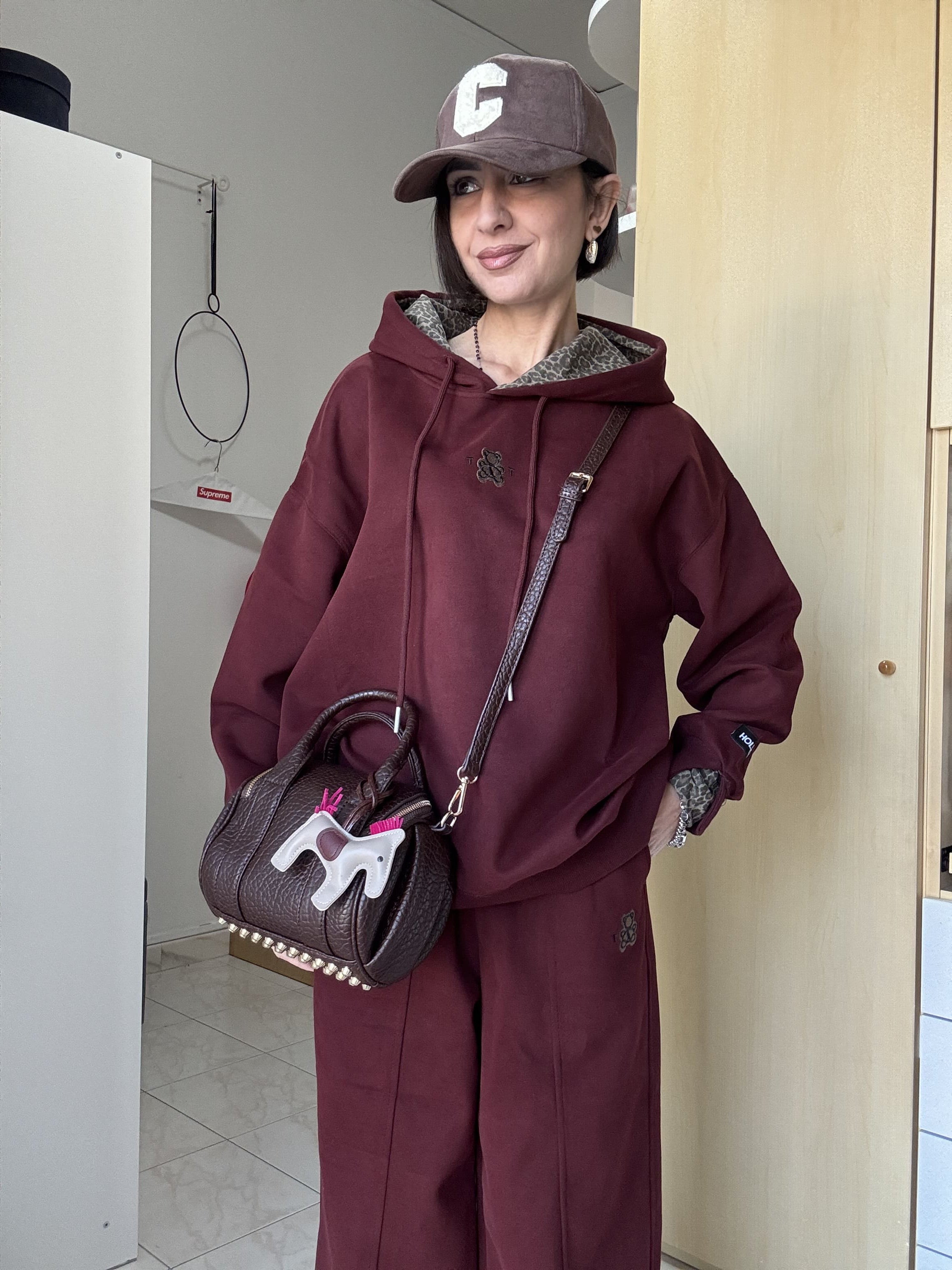 Coordinato Tuta da Donna Oversize in Cotone con Orsetto Ricamato e Dettagli Maculati MOON KISS