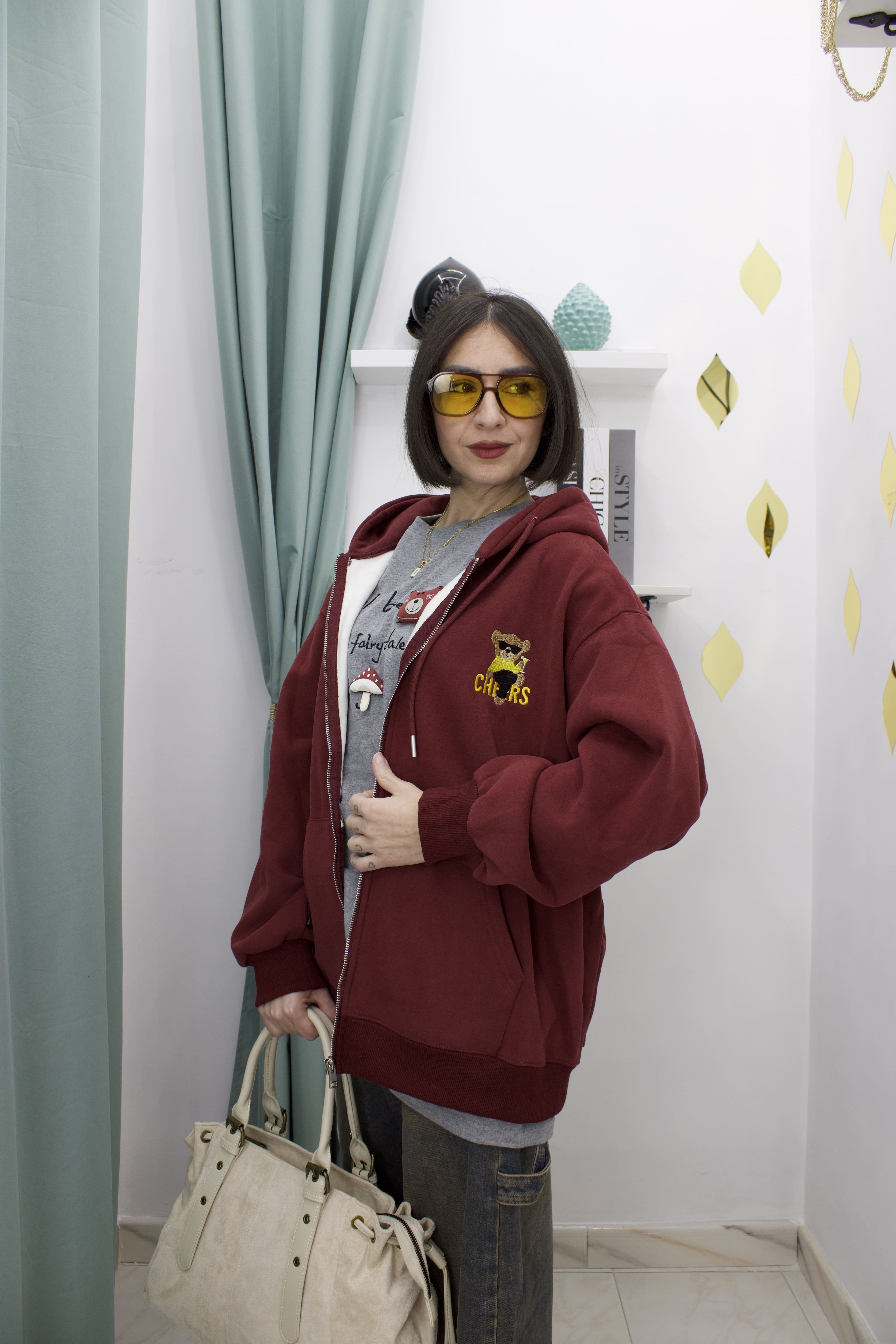 Felpa Oversize con Zip e Cappuccio Teddy – MOON KISS