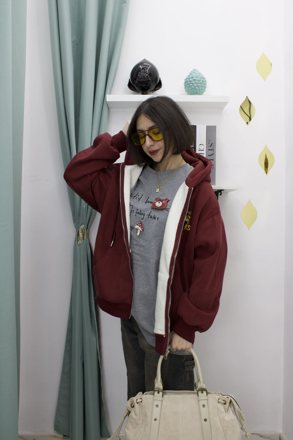 Felpa Oversize con Zip e Cappuccio Teddy – MOON KISS