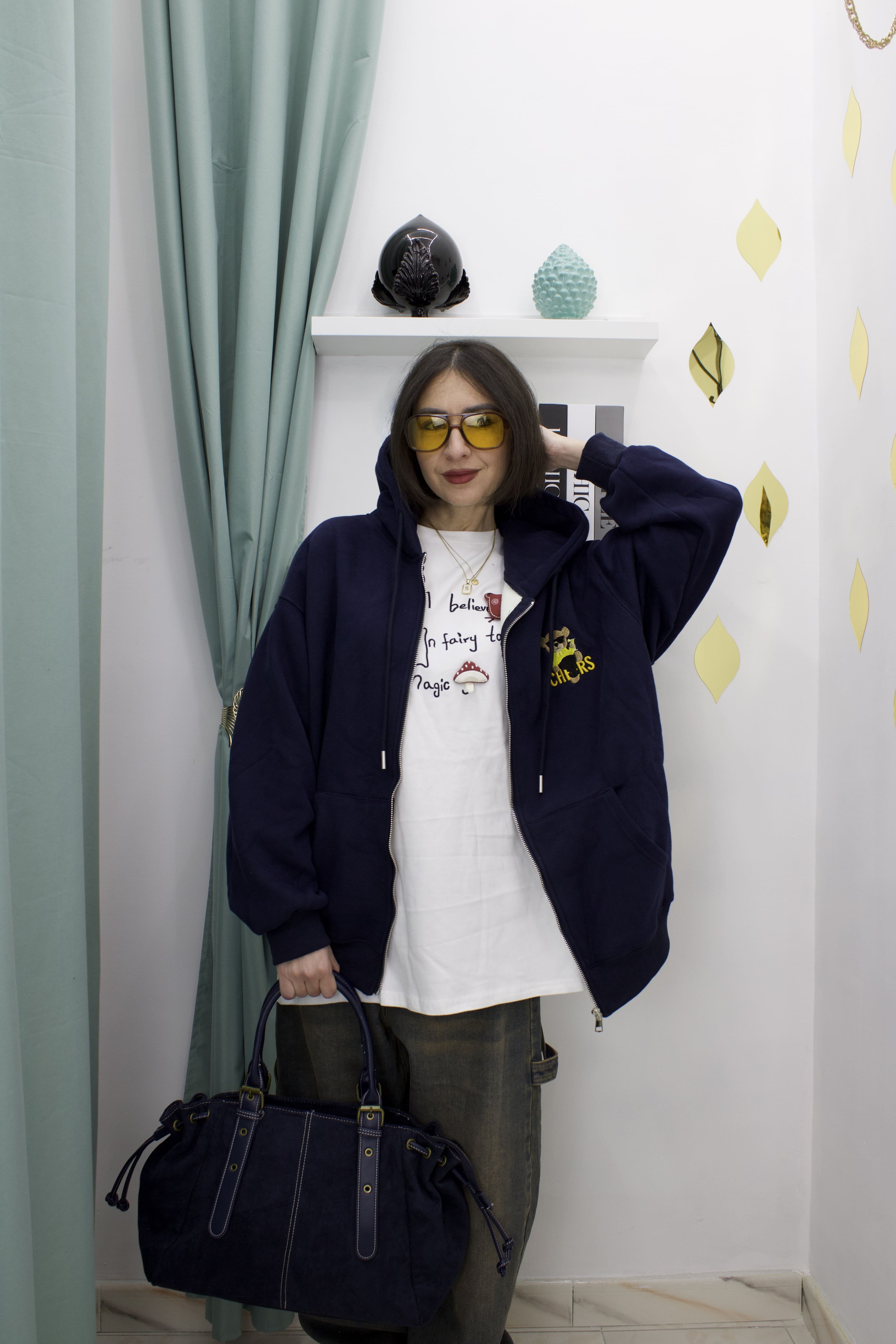 Felpa Oversize con Zip e Cappuccio Teddy – MOON KISS