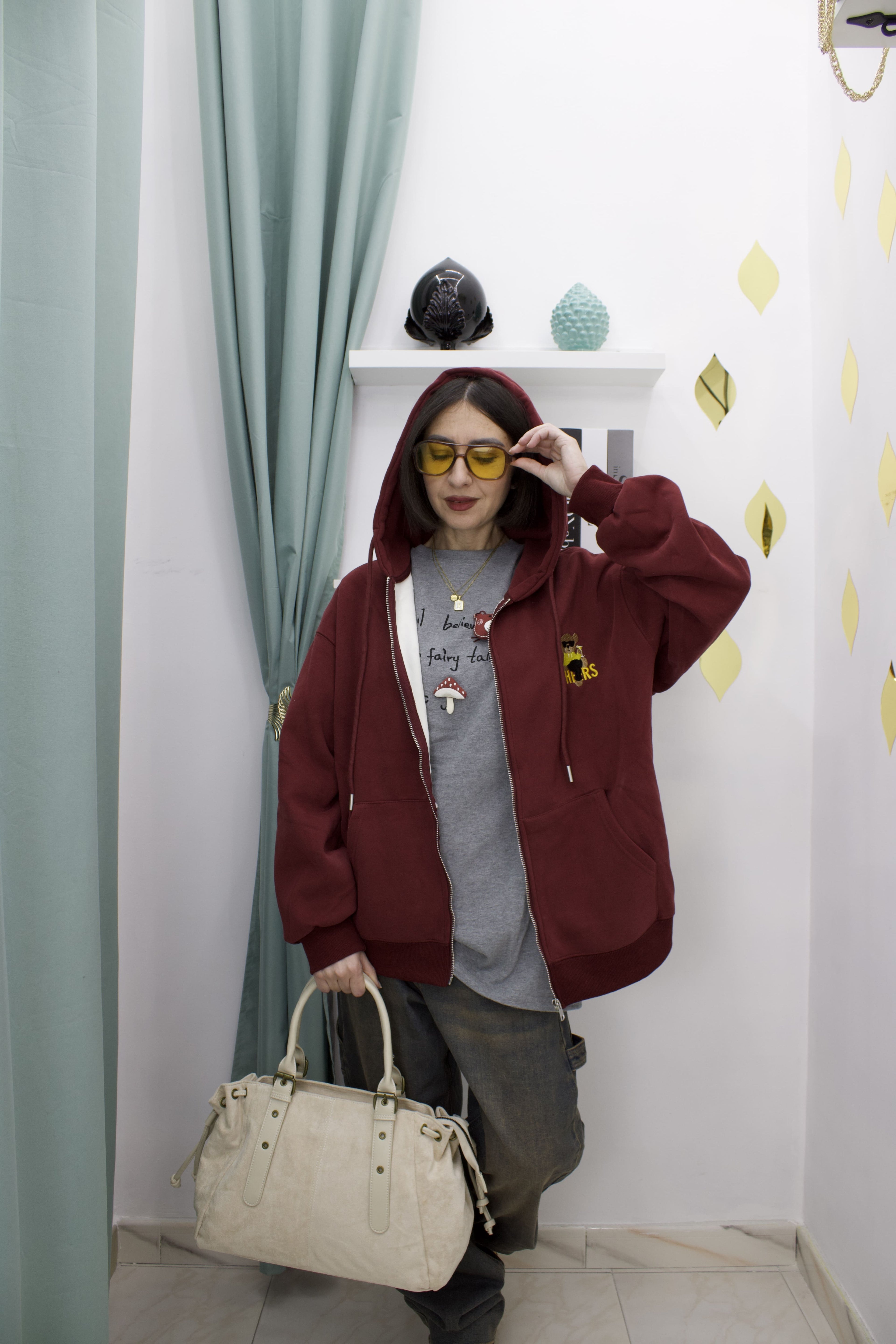 Felpa Oversize con Zip e Cappuccio Teddy – MOON KISS