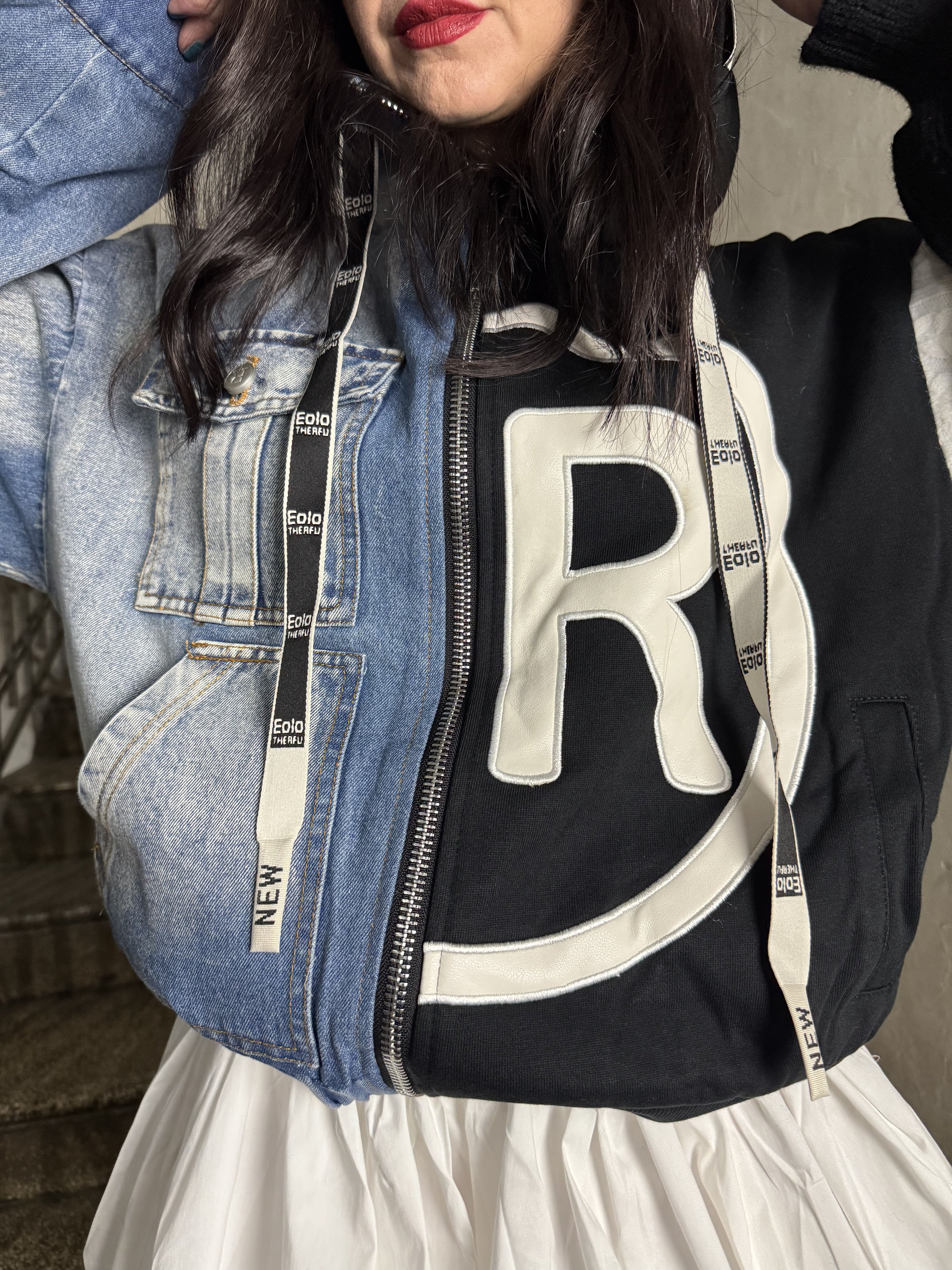 Giubbino bomber in denim e felpa