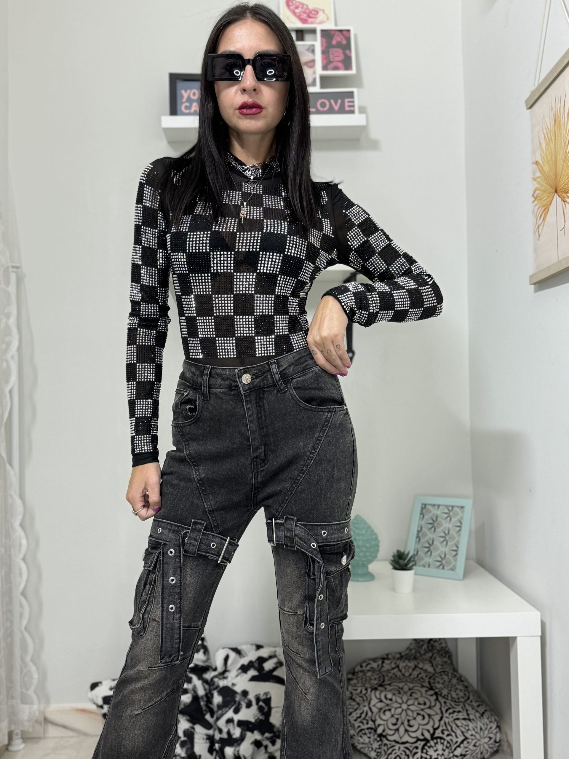 Jeans a zampa in nero slavato
