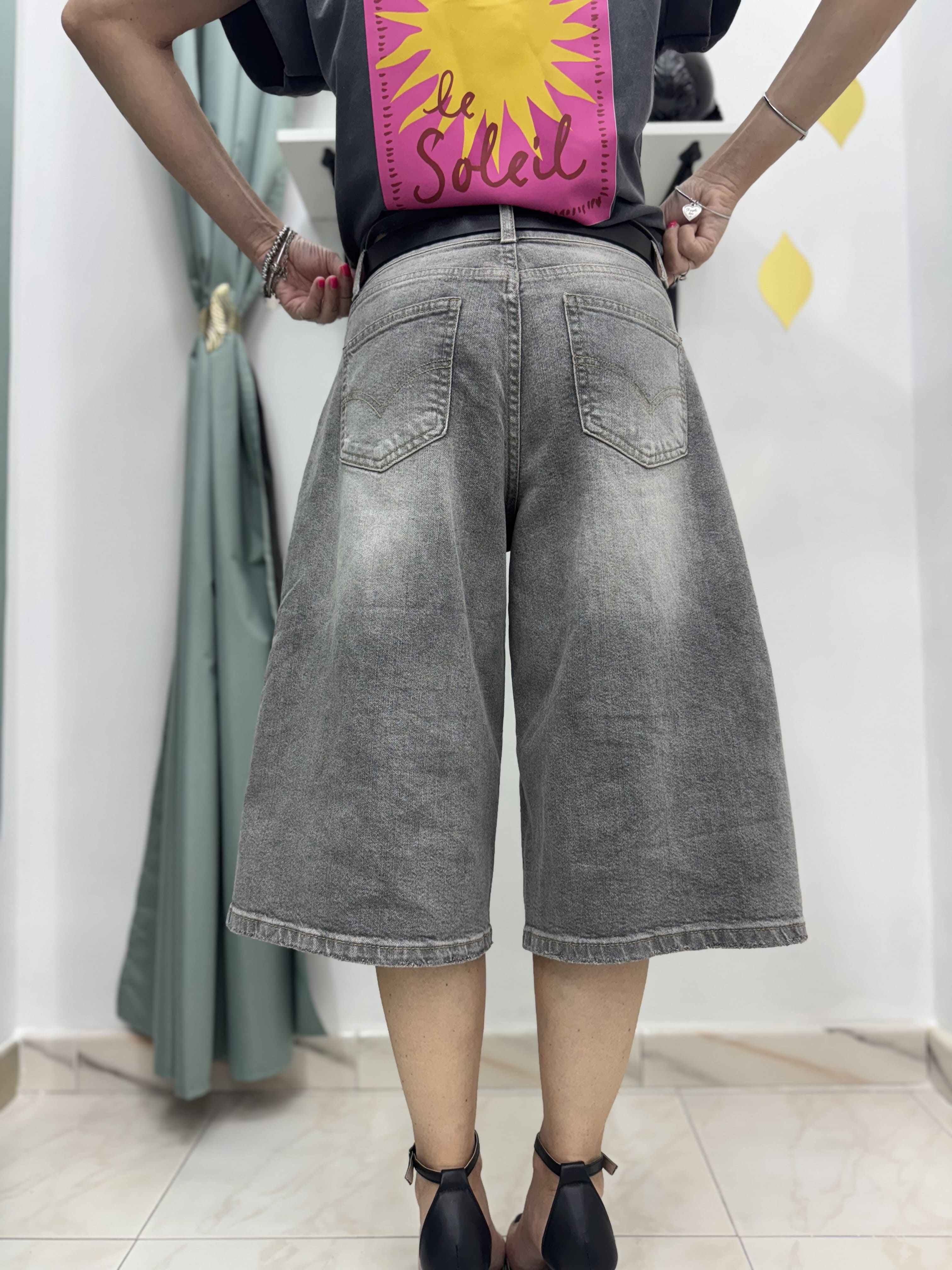 Jorts grigi slavati elasticizzati – Stile streetwear unisex (taglie XS–L)