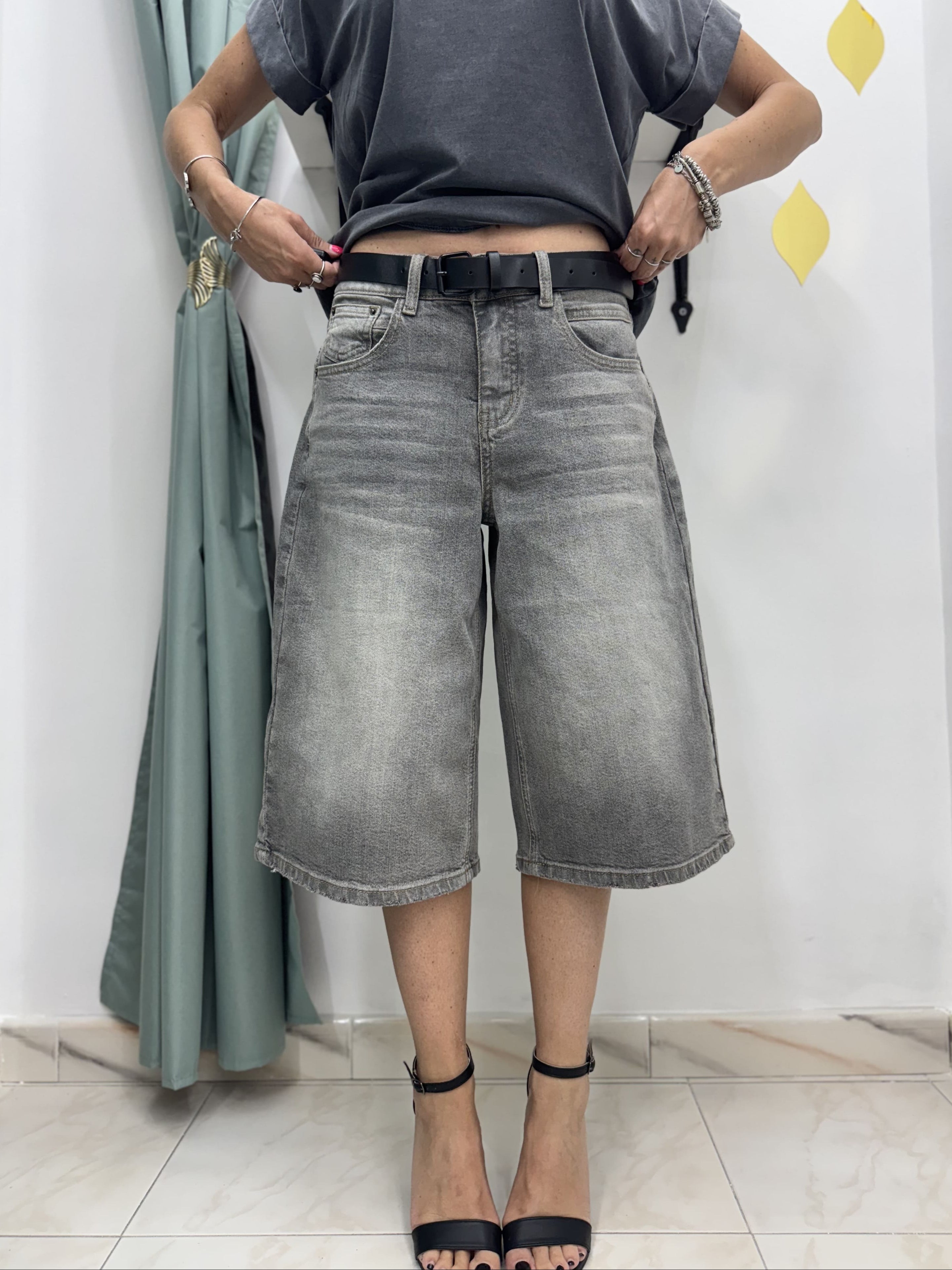 Jorts grigi slavati elasticizzati – Stile streetwear unisex (taglie XS–L)