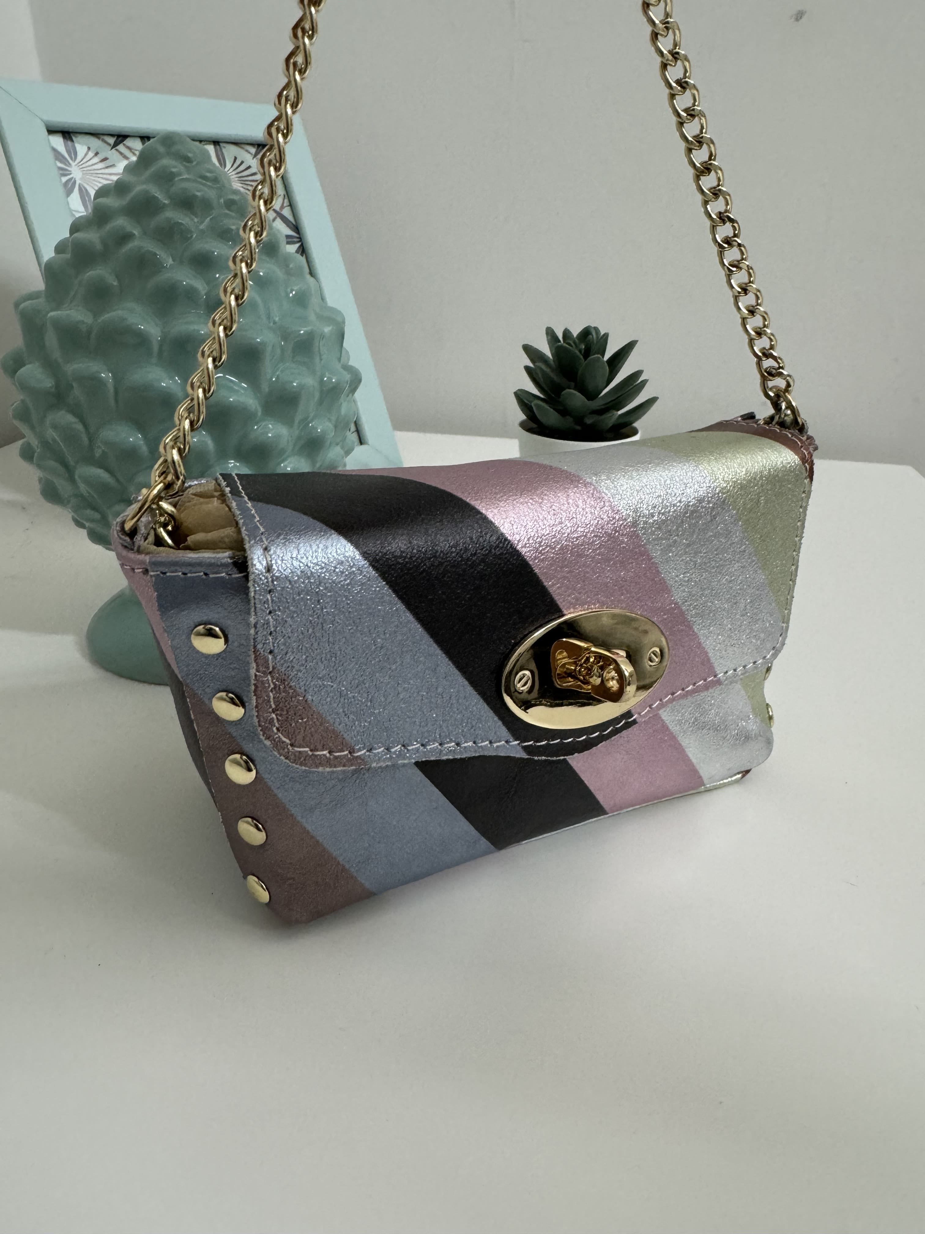 Mini borsa in pelle laminata multicolor