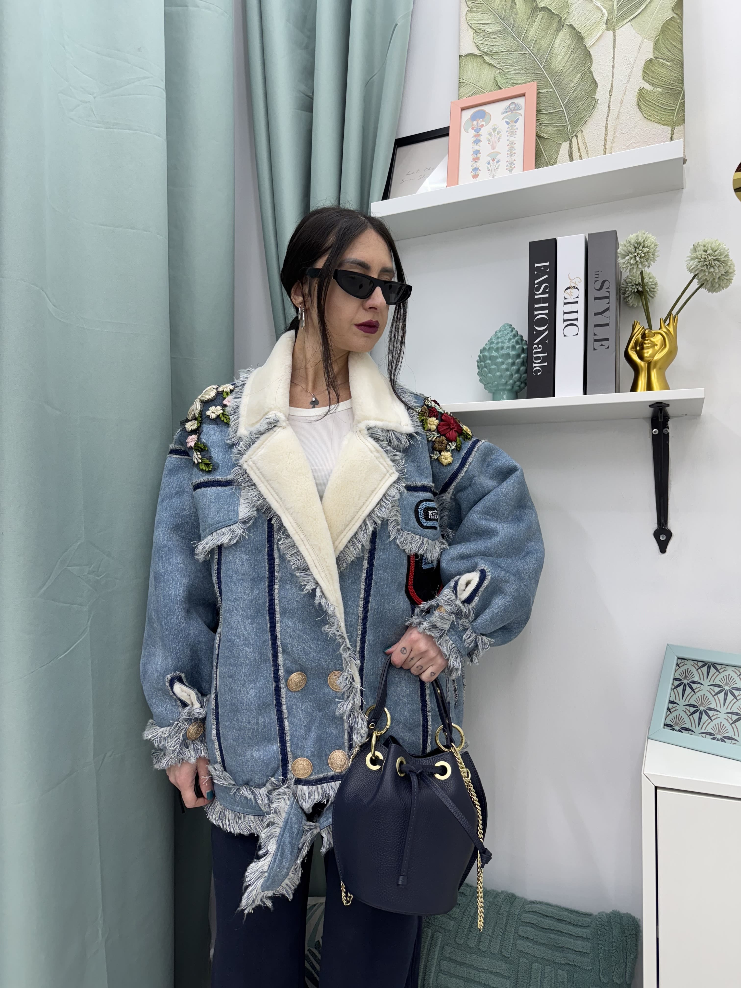 Montone effetto denim a doppio petto