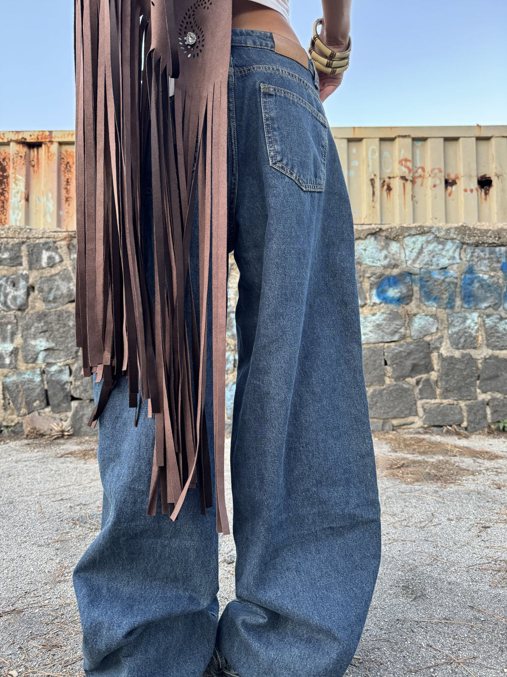 Pantalone Balloon in Denim Blu – Casual con Dettagli Intrecciati