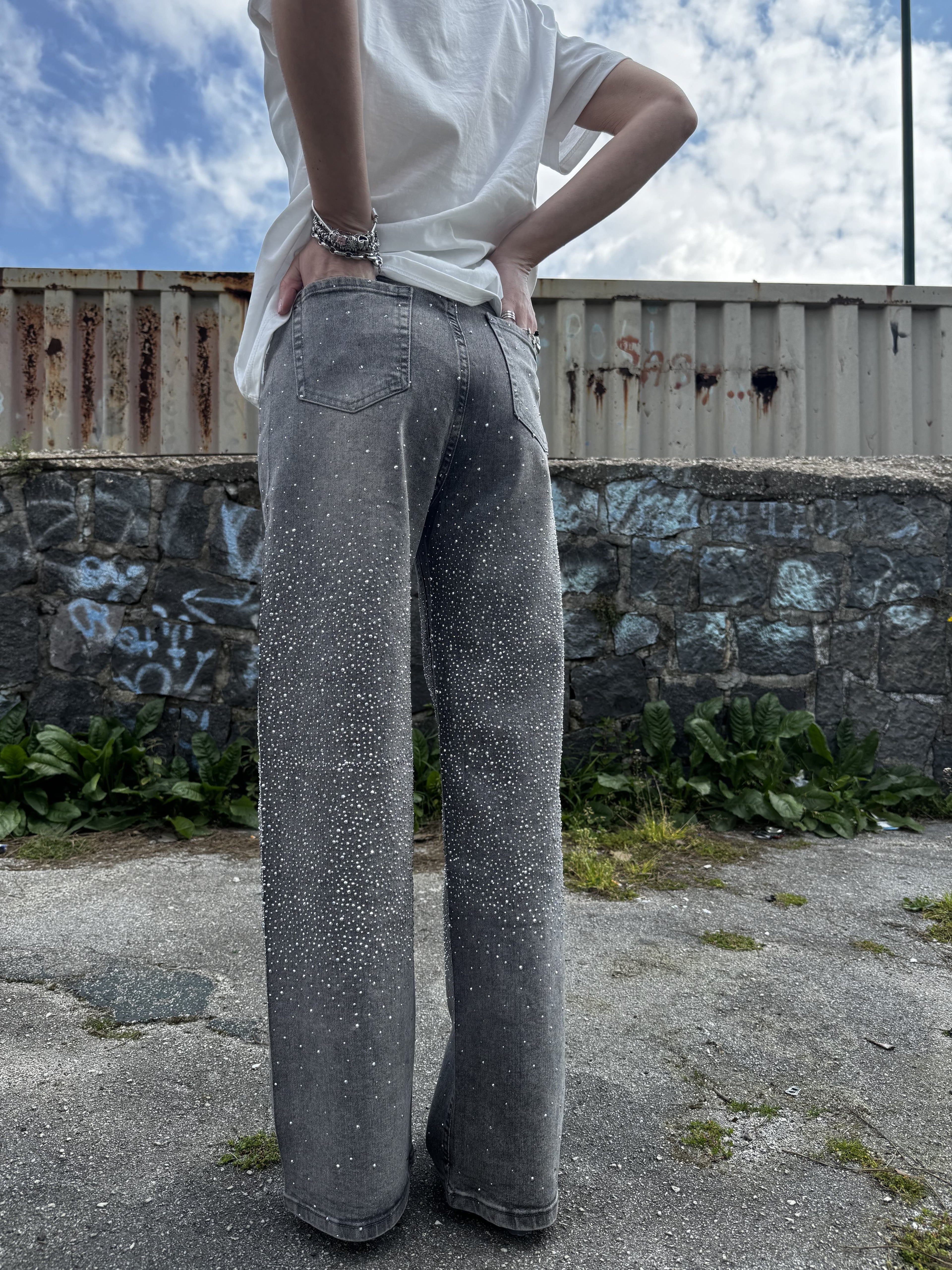 Pantaloni in denim con strass
