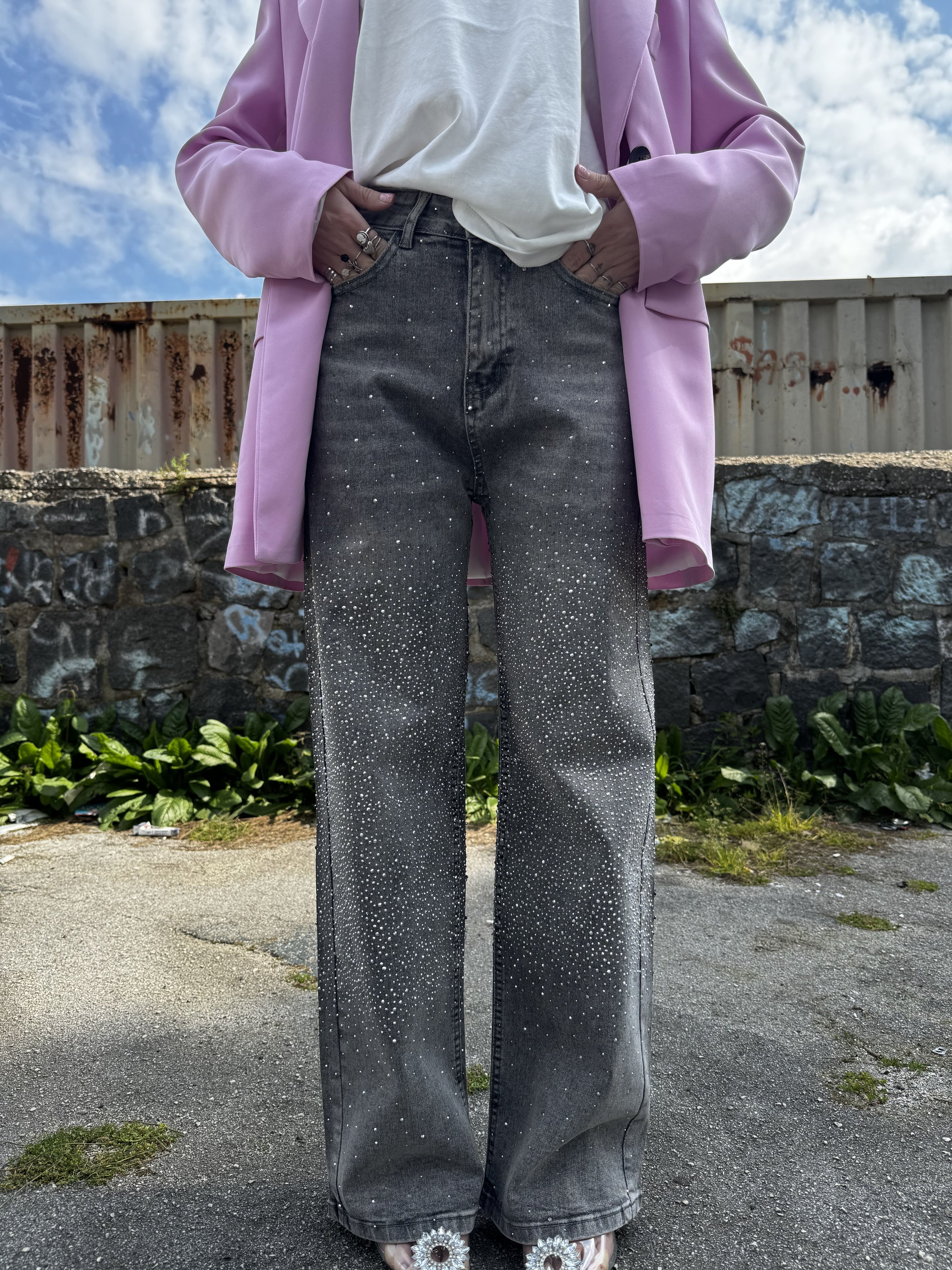 Pantaloni in denim con strass