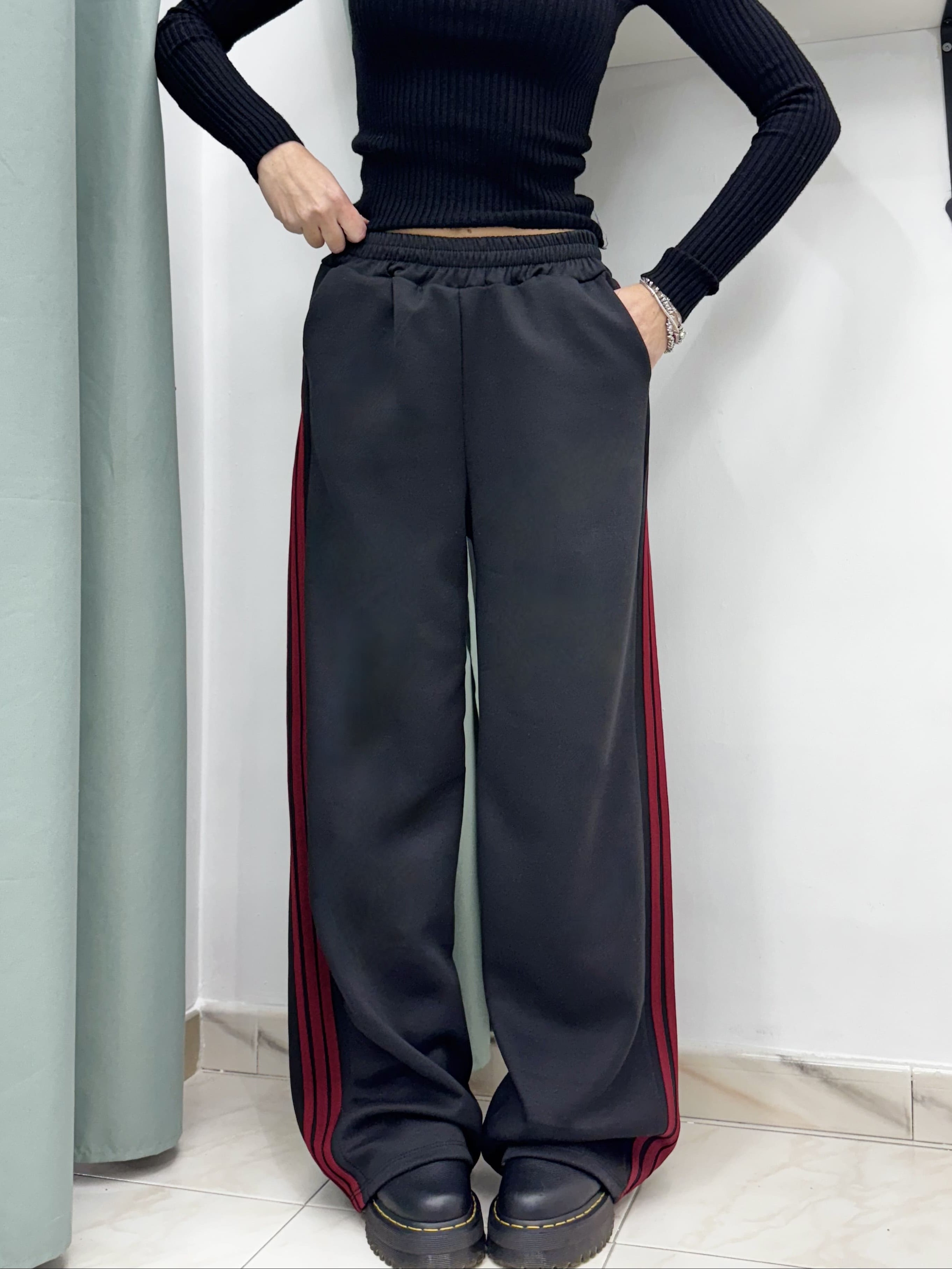 Pantalone tuta donna con bande laterali e vita elastica – Taglia unica