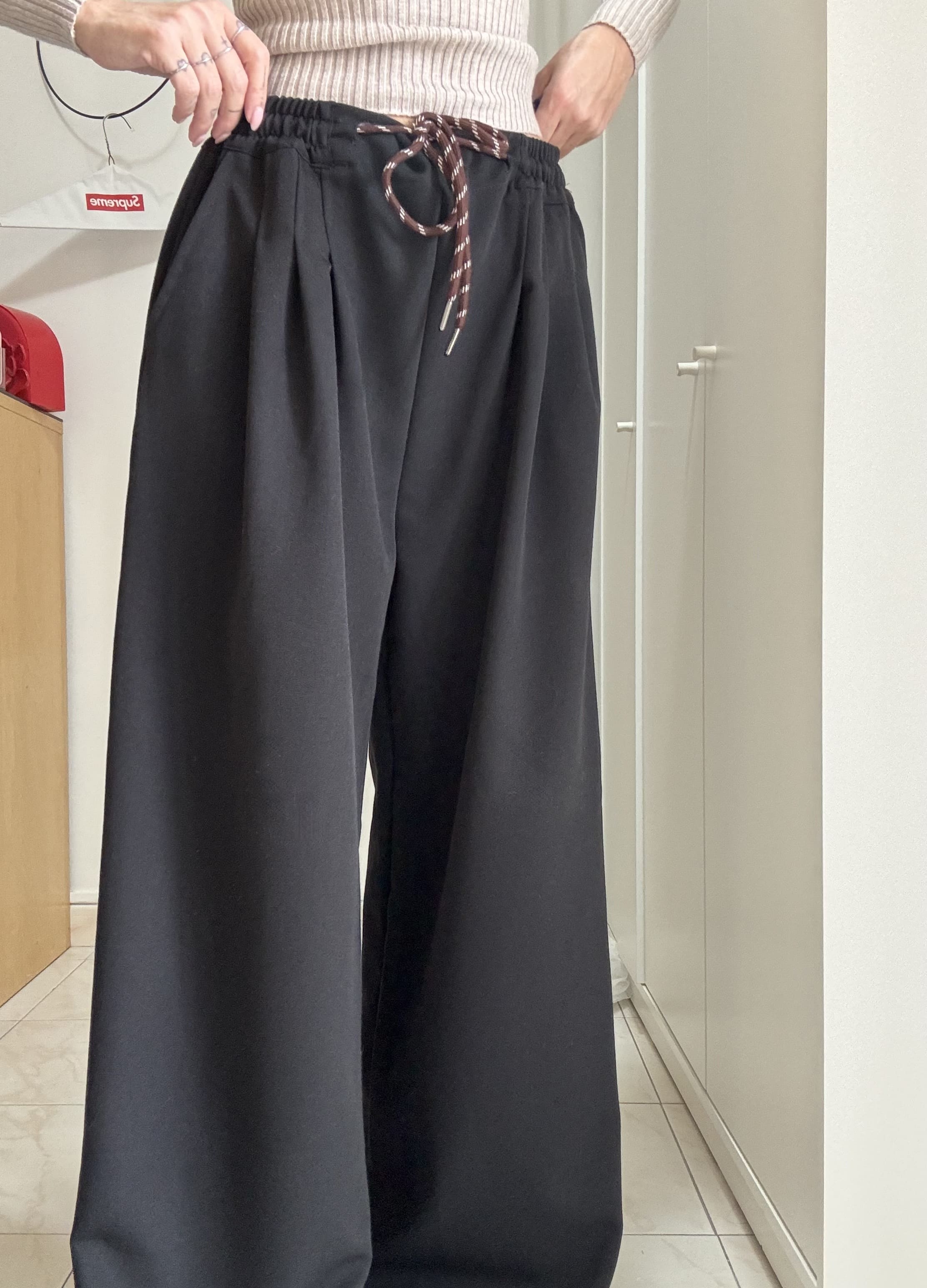 Pantalone Donna Palazzo in gabardine in lana – Modello Casual con Pinces e Coulisse in Vita, Taglia Unica