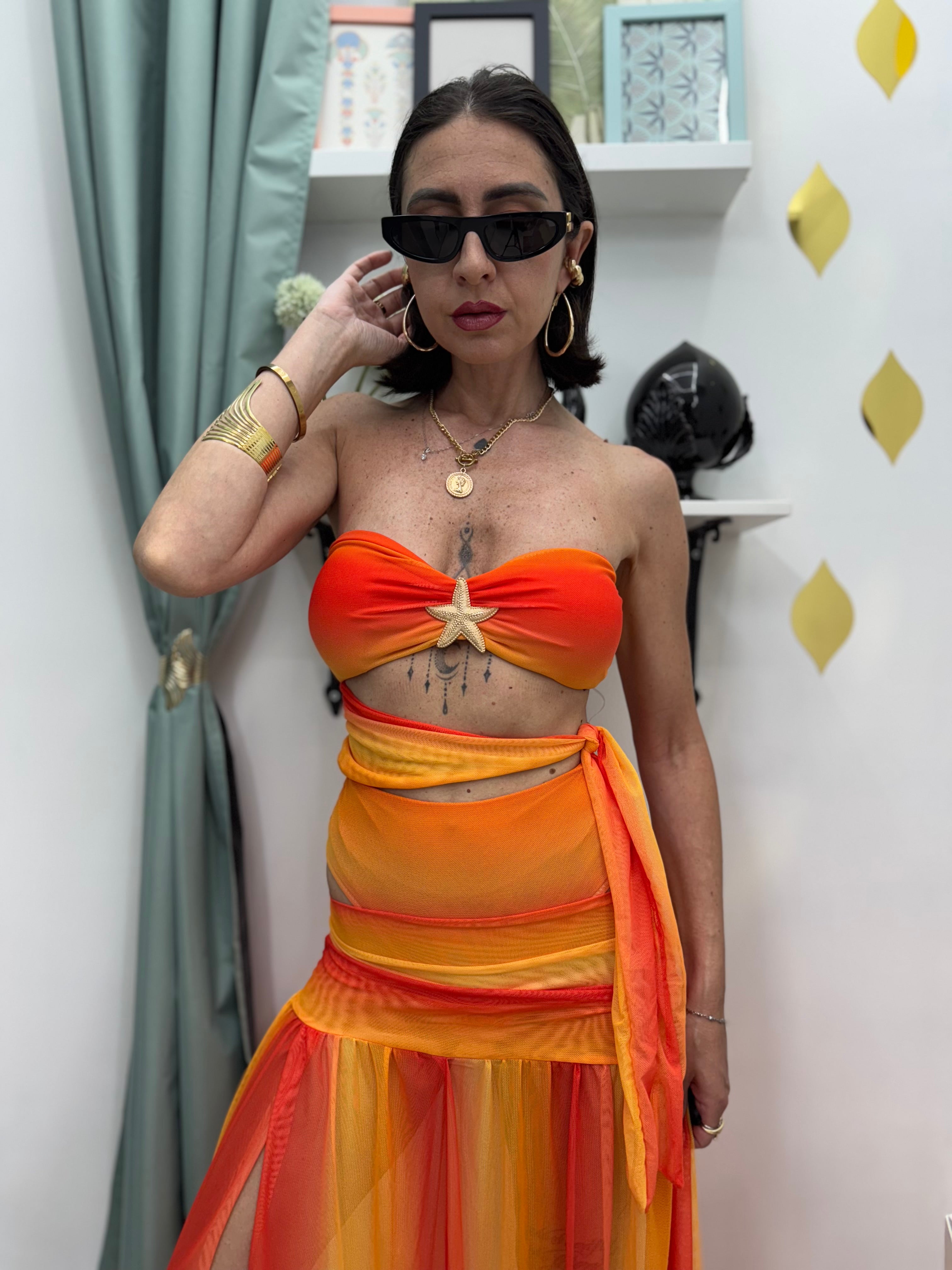 Set da Mare Donna con Costume Intero e Gonna a Pareo – Eleganza Estiva in Arancione o Verde Ottanio
